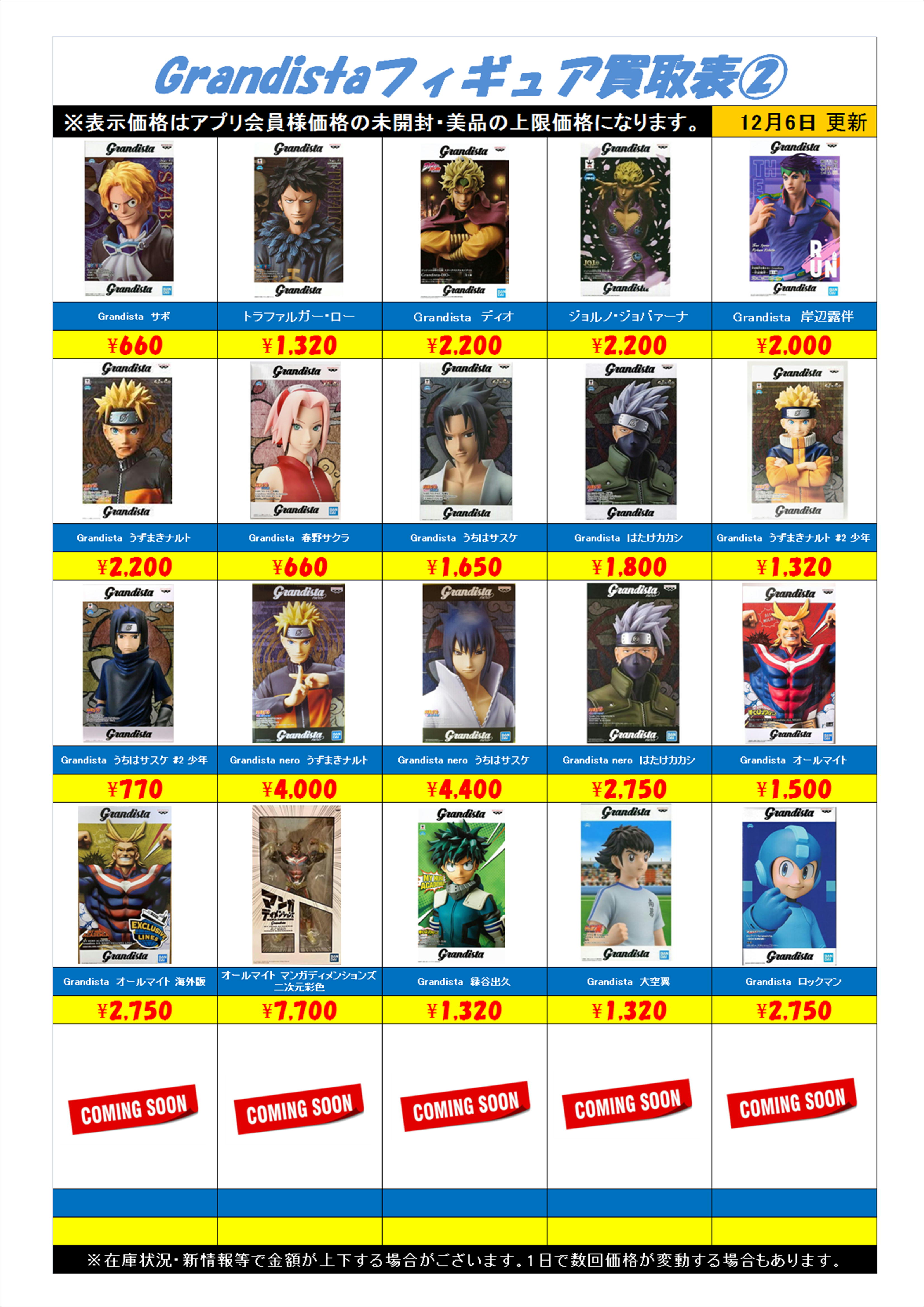 Grandista グランジスタフィギュア買取表更新しました！ 12/6 | 千葉 