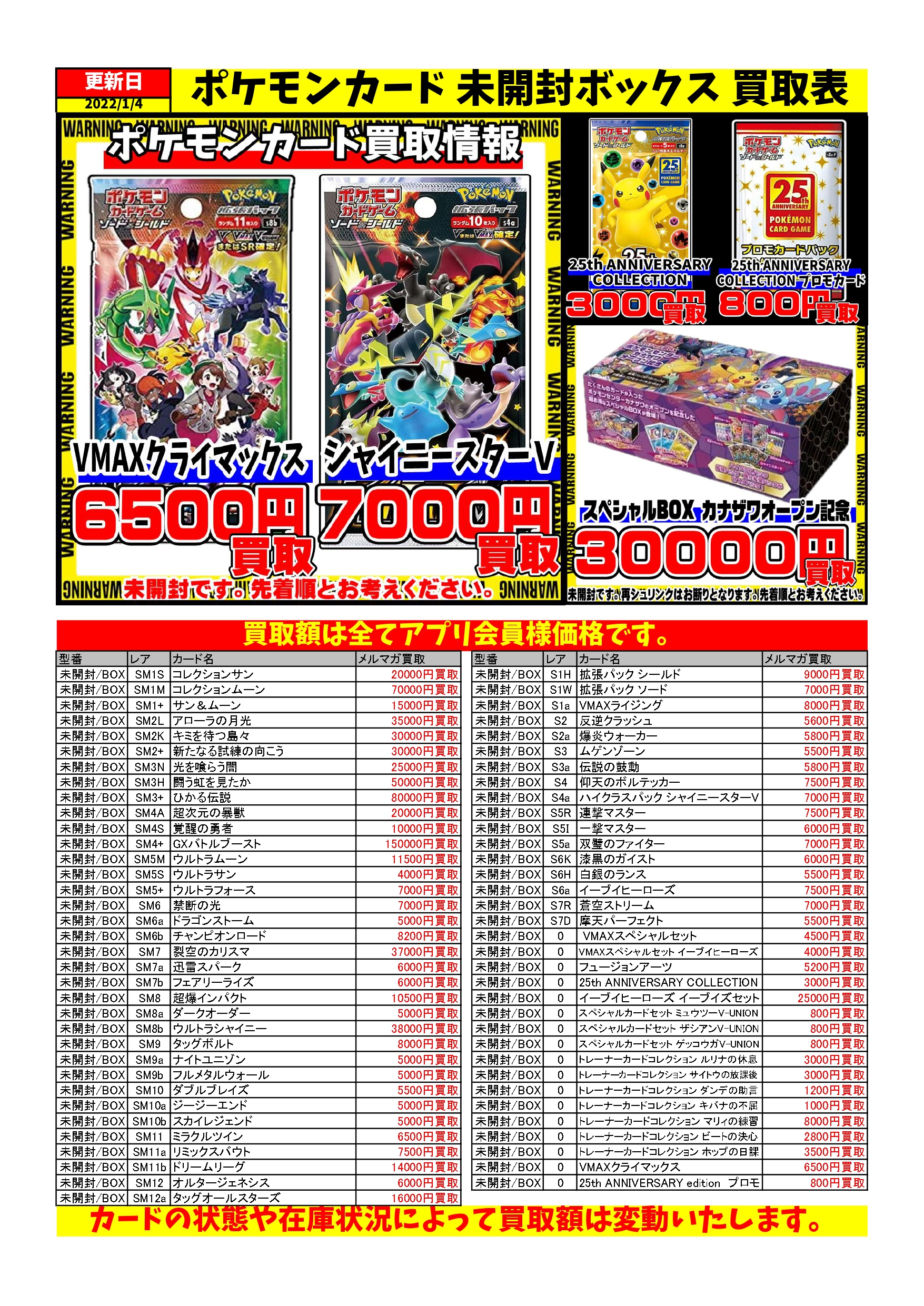 ポケモンカード BOX買取更新しました！！1/4現在 | 千葉鑑定団船橋店