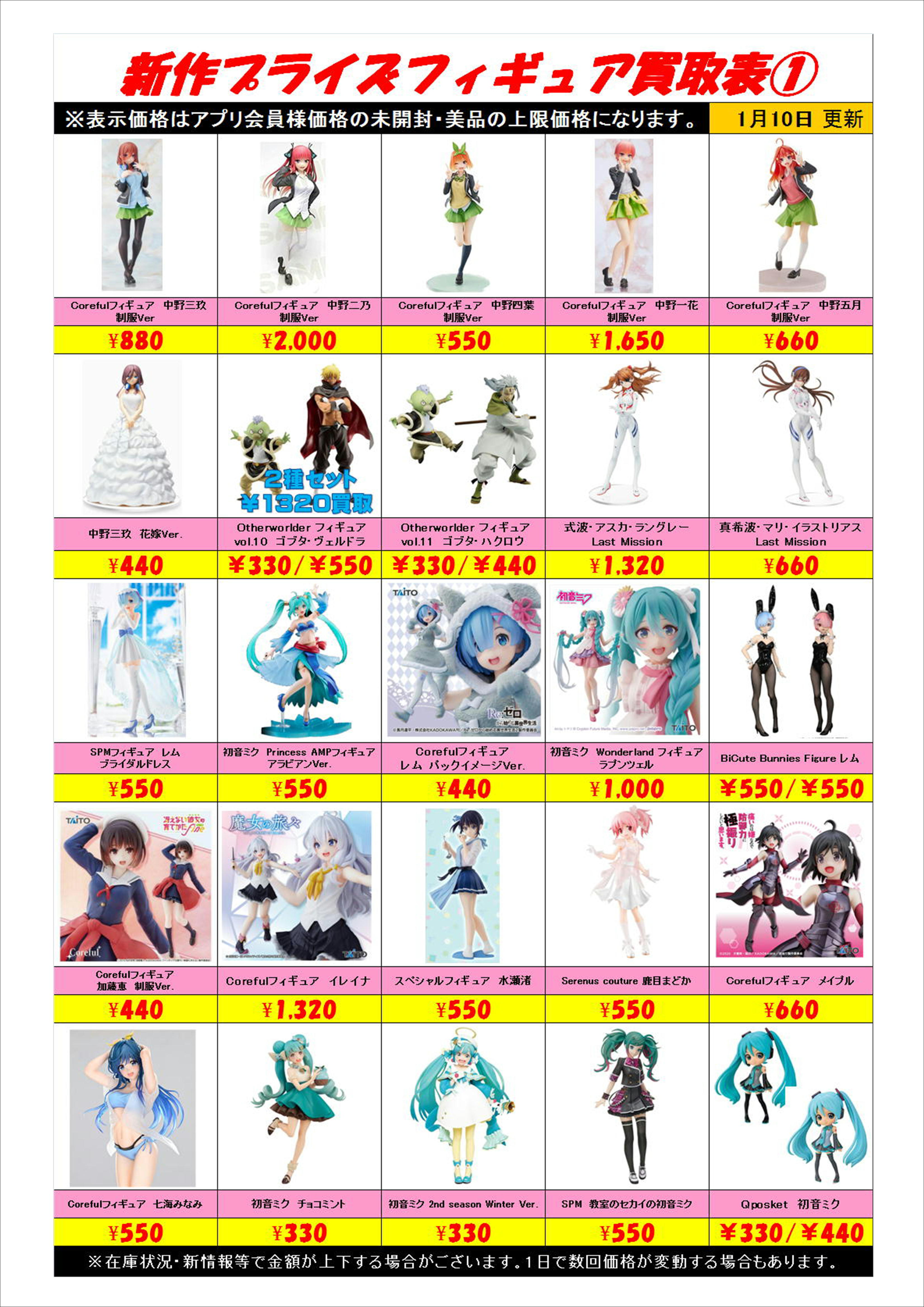 新作プライズフィギュア買取表更新しました！ | 千葉鑑定団船橋店