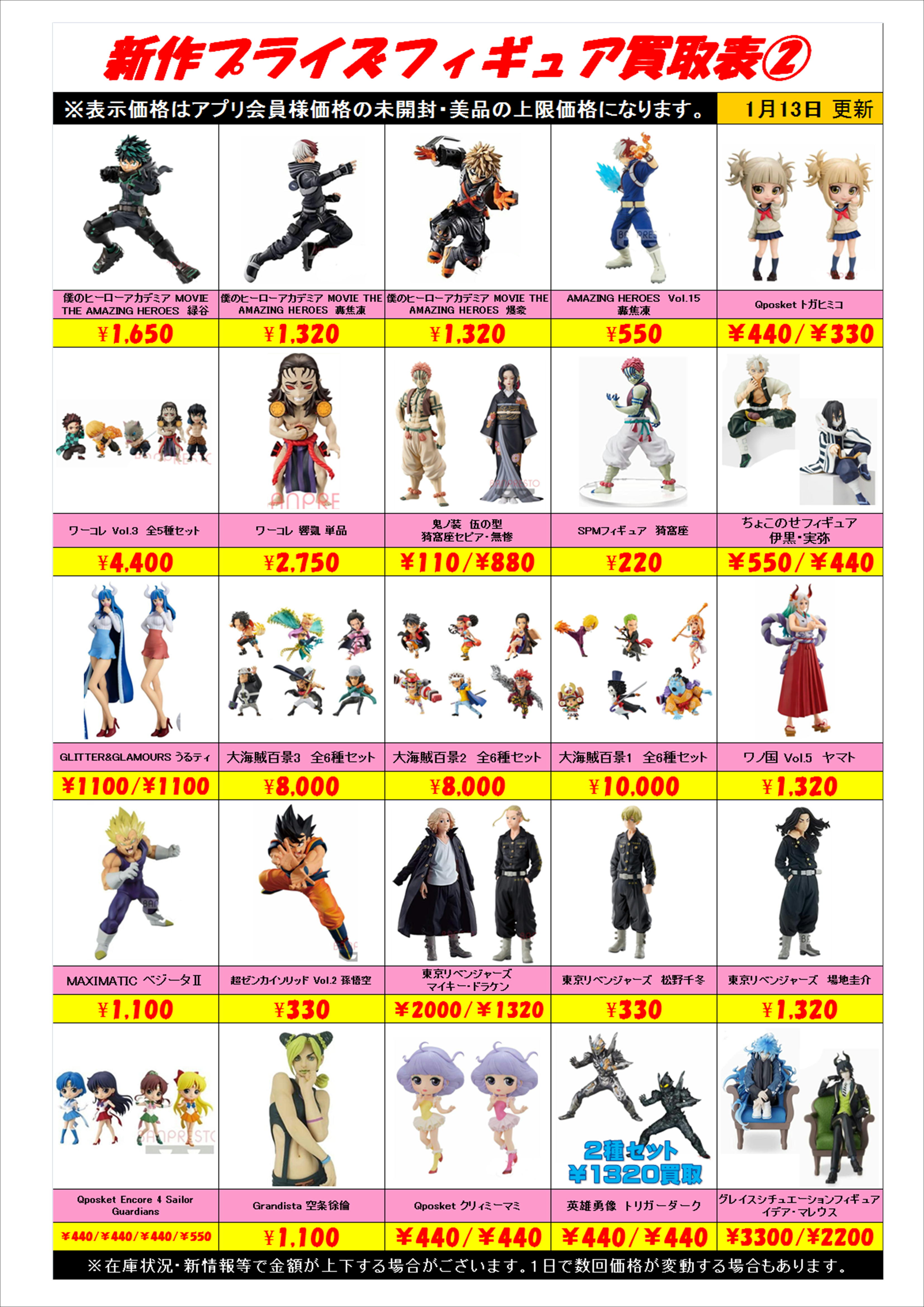 新作プライズフィギュア買取表更新しました！ 1/13 | 千葉鑑定団船橋店