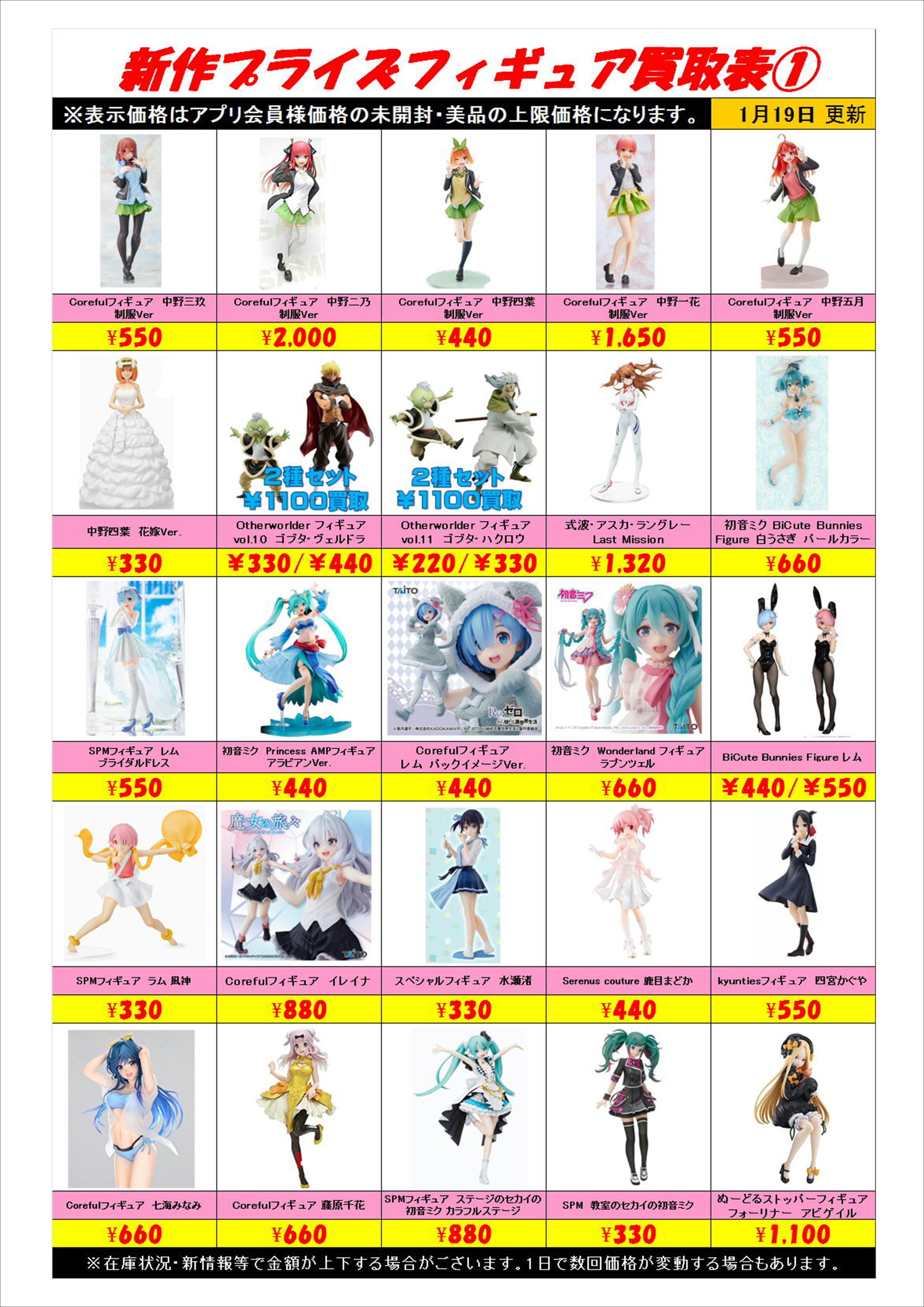 新作プライズフィギュア買取表更新しました！ 1/19 | 千葉鑑定団船橋店 