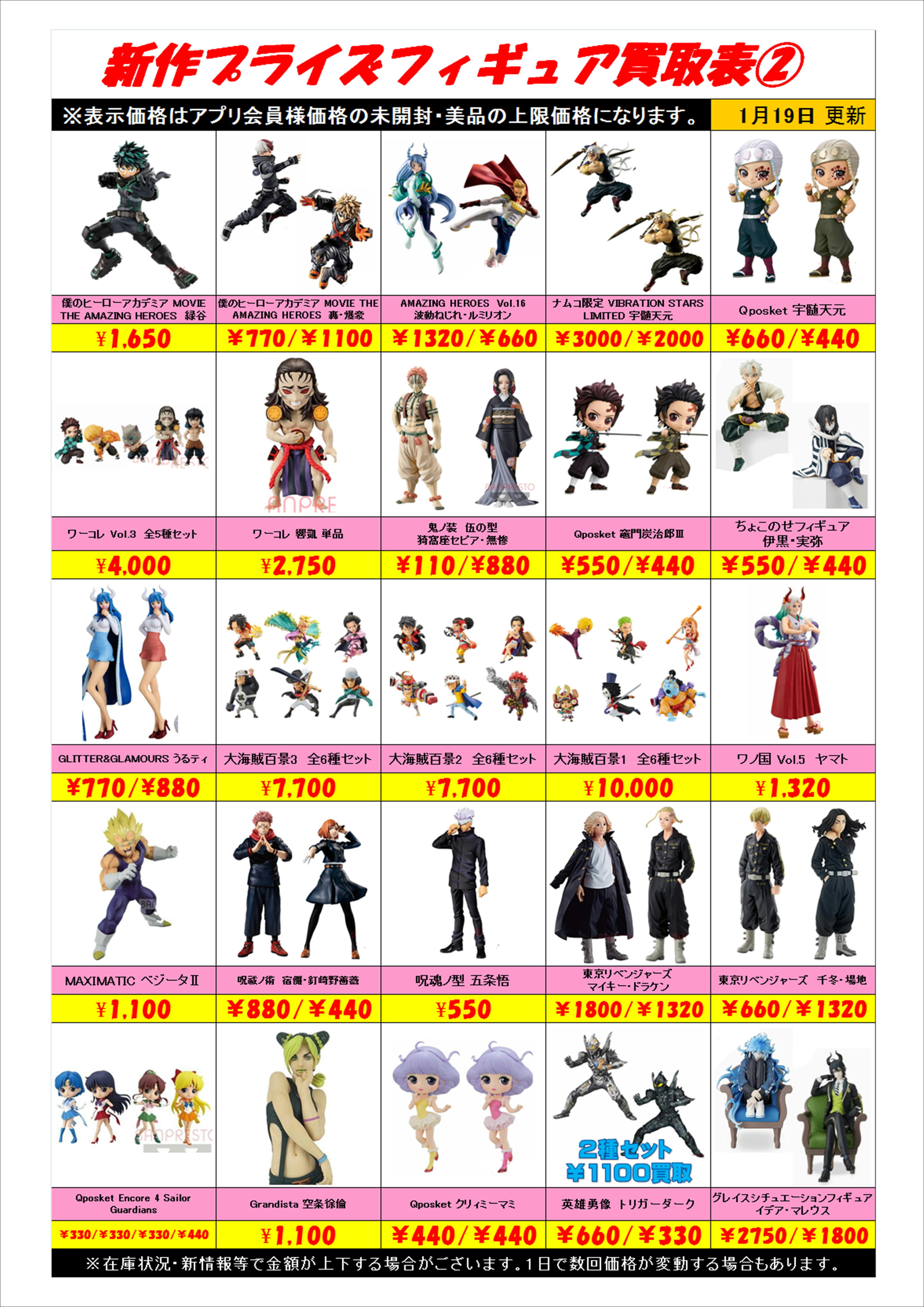新作プライズフィギュア買取表更新しました！ 1/19 | 千葉鑑定団船橋店