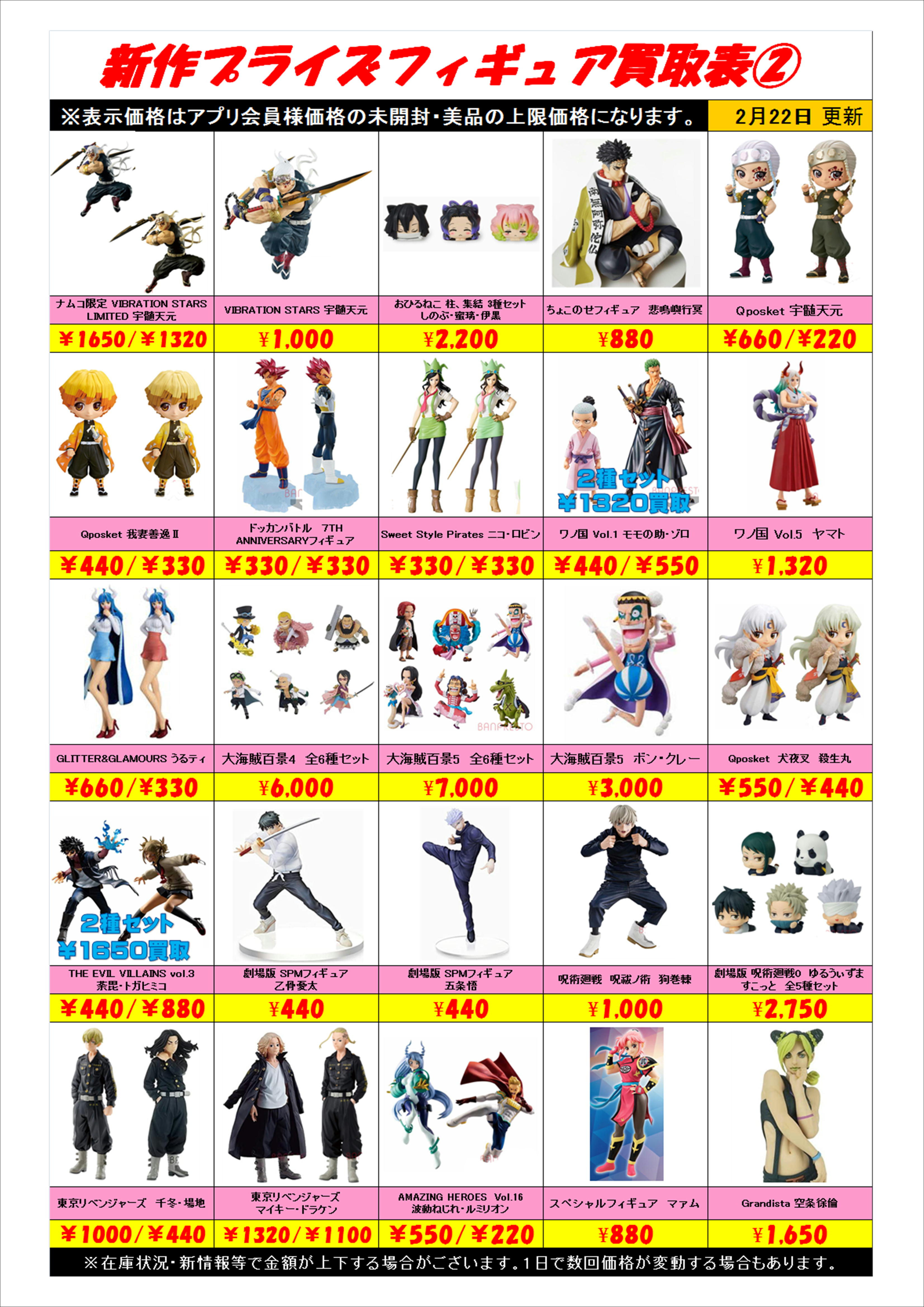 新作プライズフィギュア買取表更新しました！ 2/22 | 千葉鑑定団船橋店