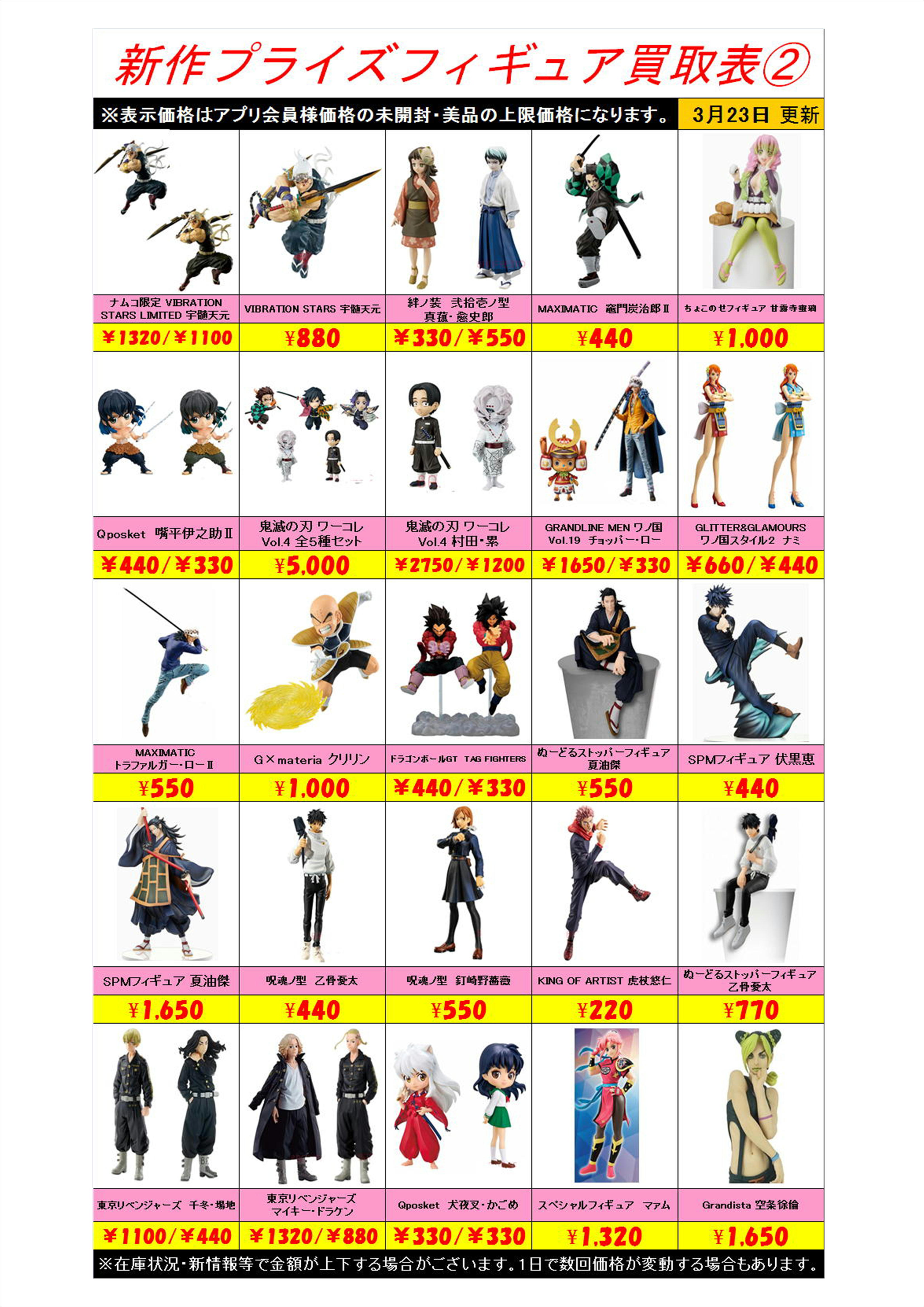 新作プライズフィギュア買取表更新しました！ 3/23 | 千葉鑑定団船橋店