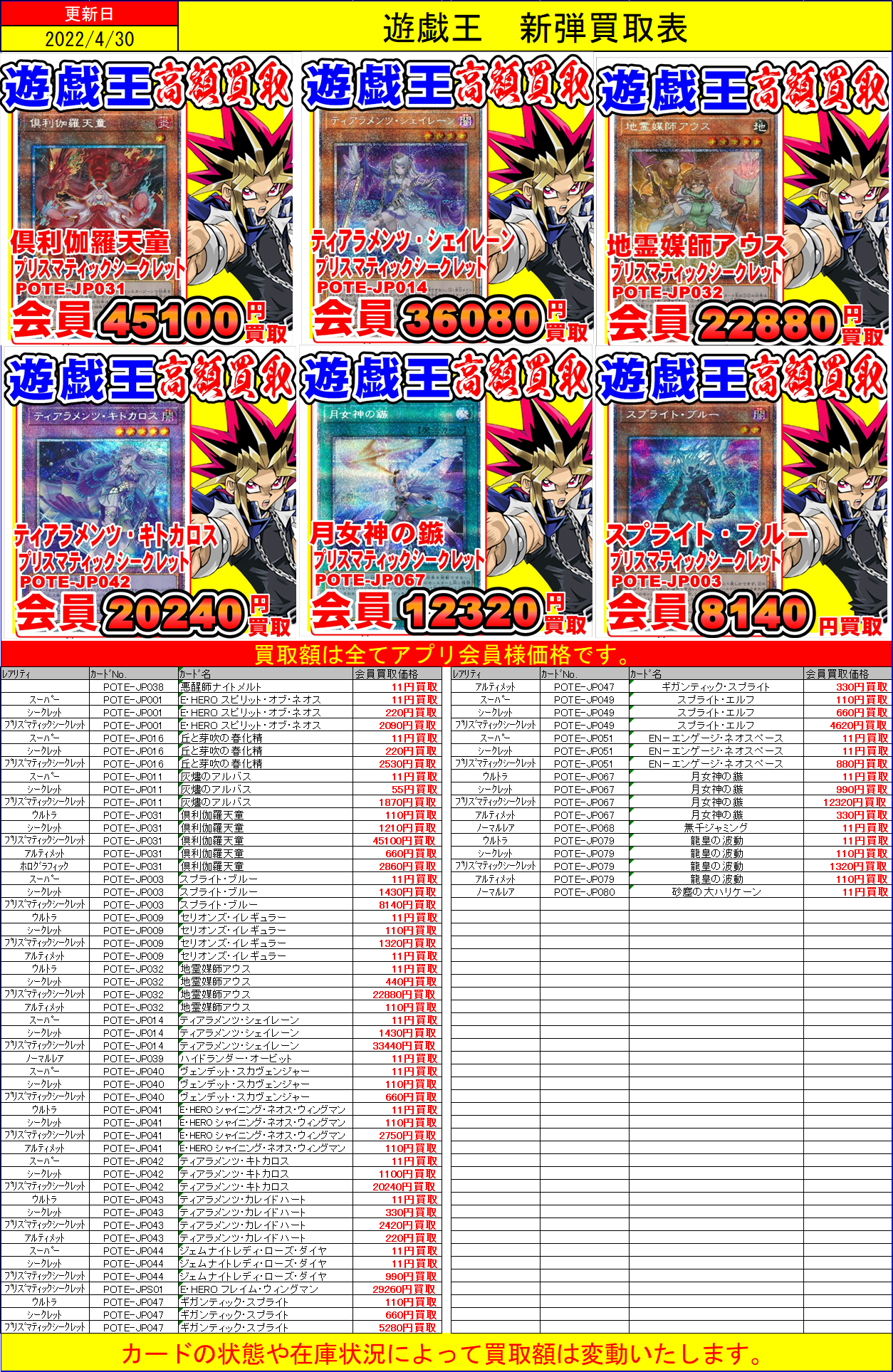 遊戯王新弾買取表 更新しました 千葉鑑定団船橋店