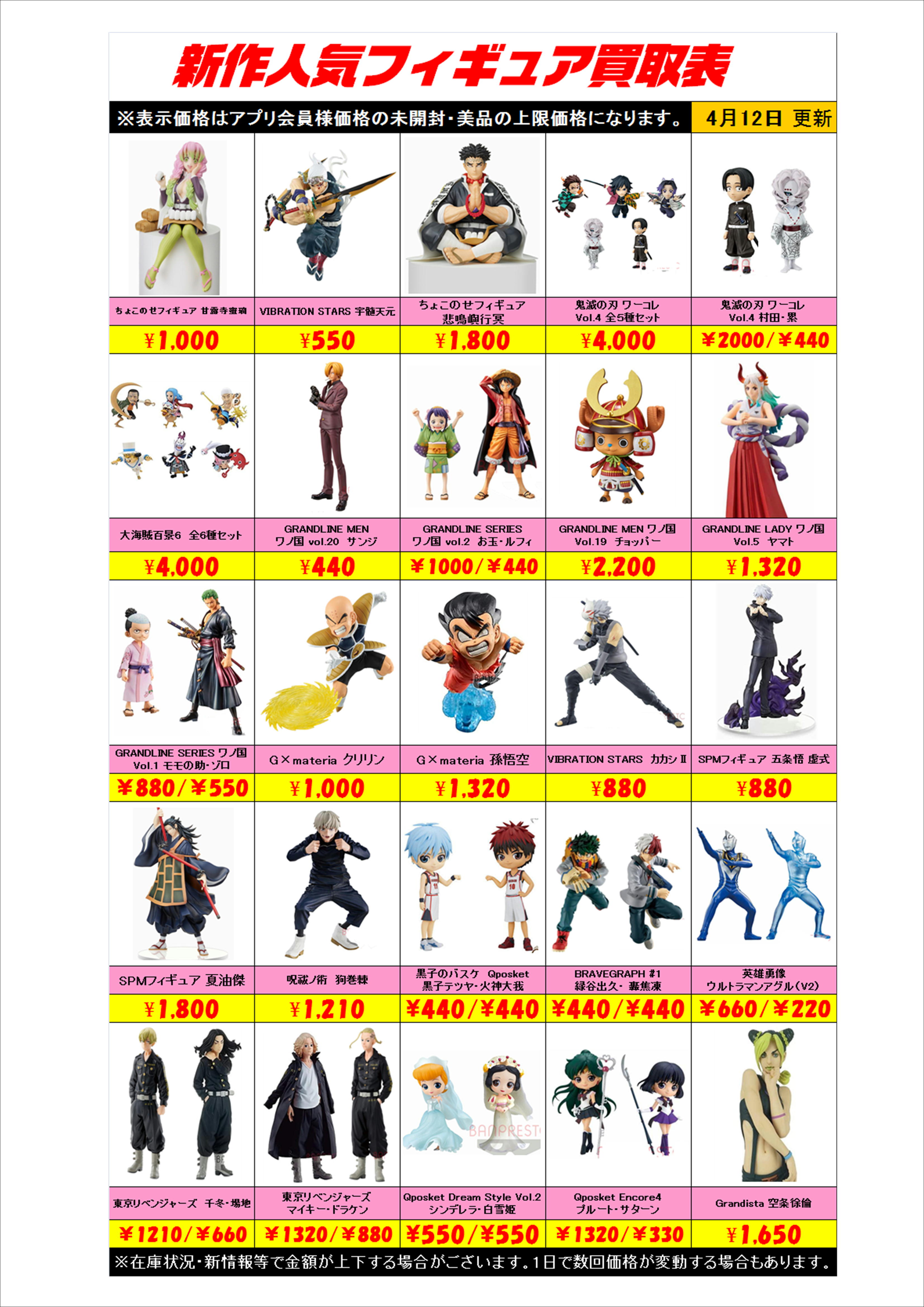 新作プライズフィギュア買取表更新しました！ 4/12 | 千葉鑑定団船橋店