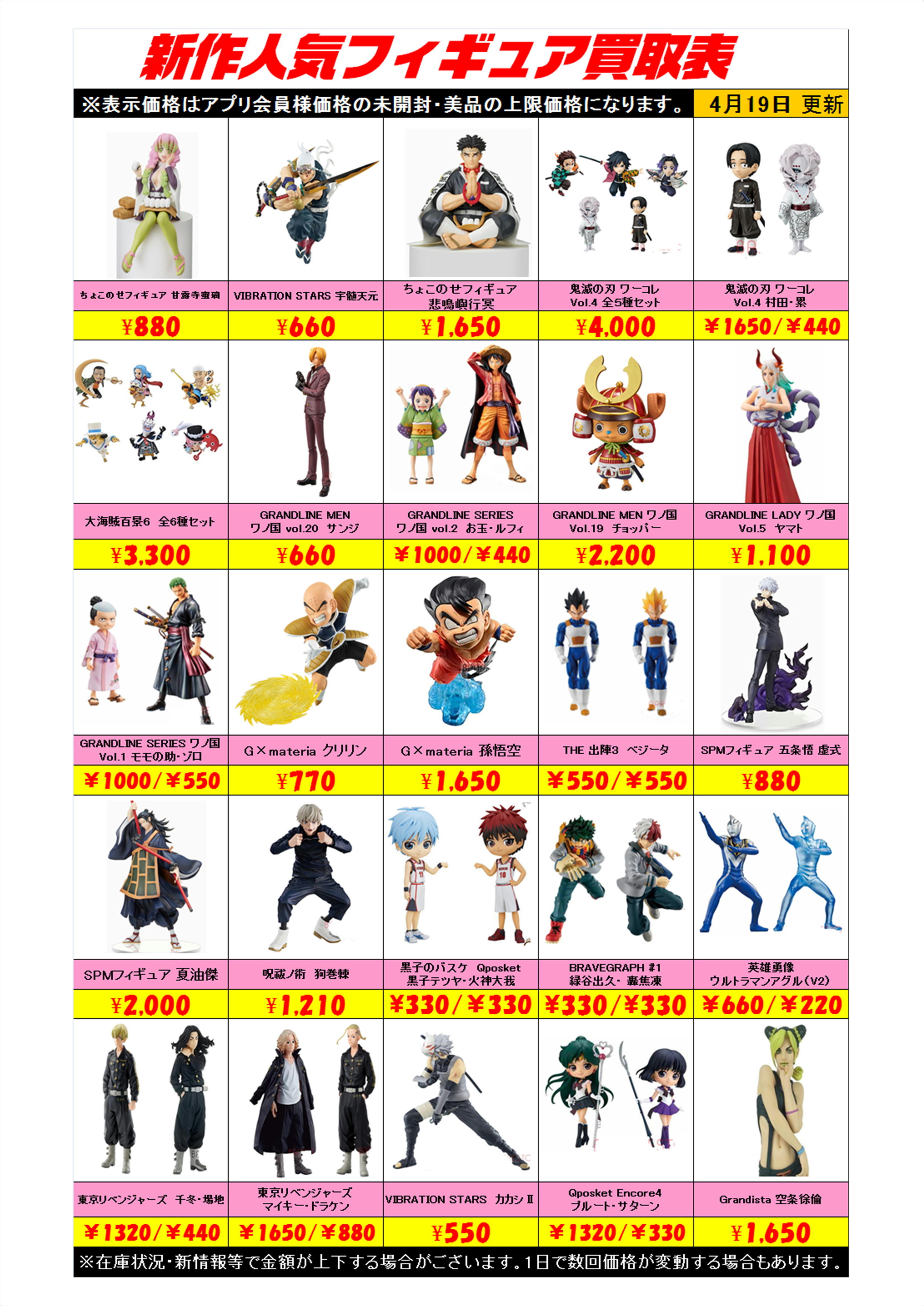 新作プライズフィギュア買取表更新しました！ 4/19 | 千葉鑑定団船橋店