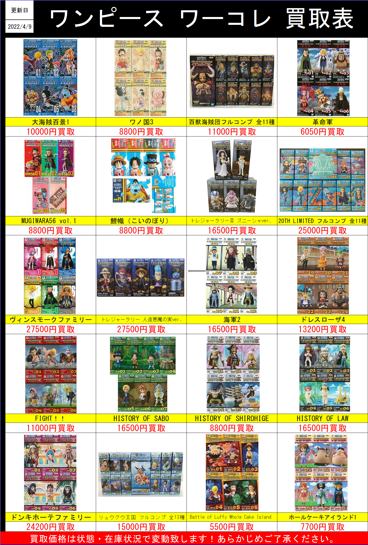 ワンピース ワーコレ買取表更新しました！！！ | 千葉鑑定団船橋店
