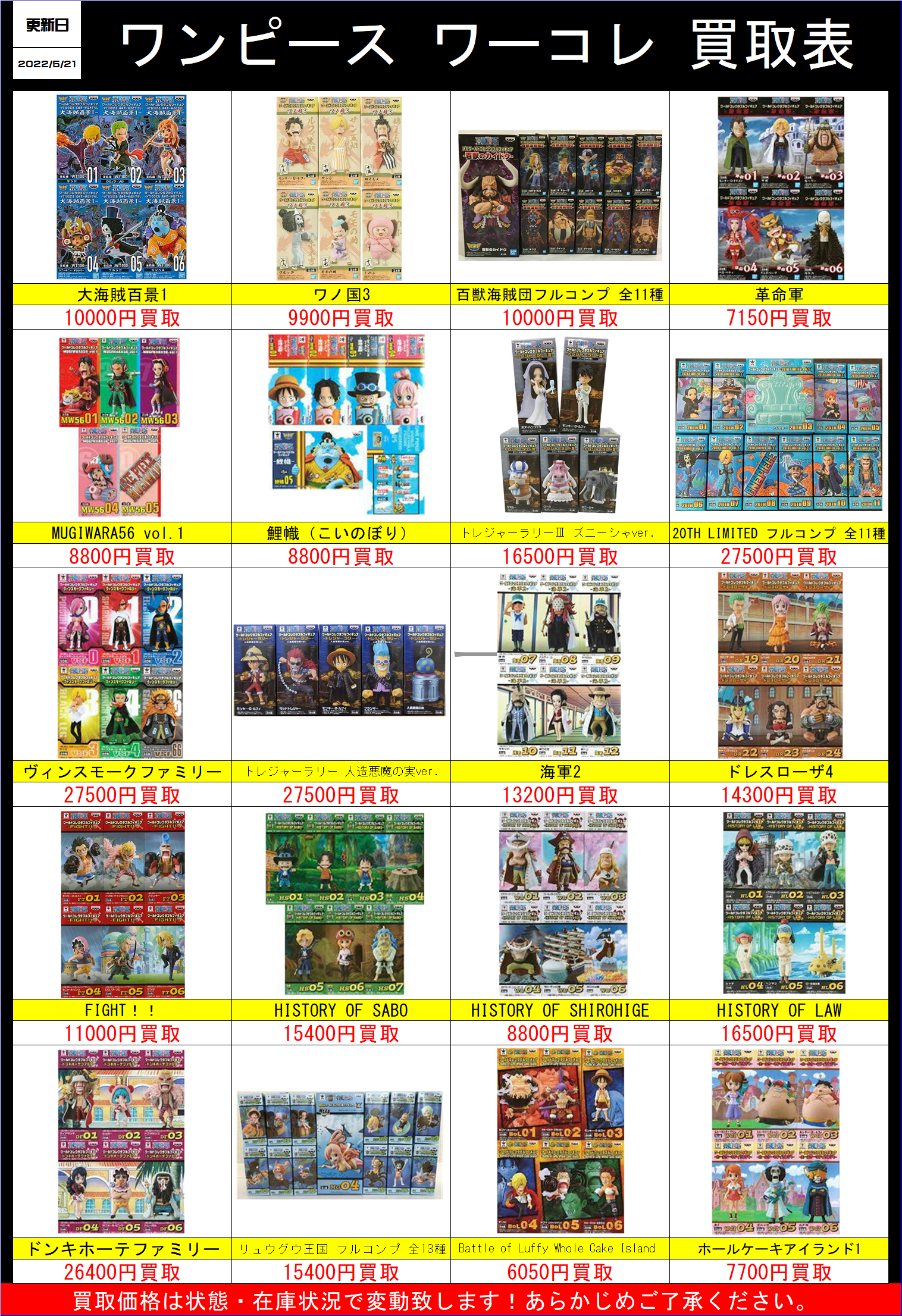 ワンピース ワーコレ 買取表更新しました！！！ | 千葉鑑定団船橋店
