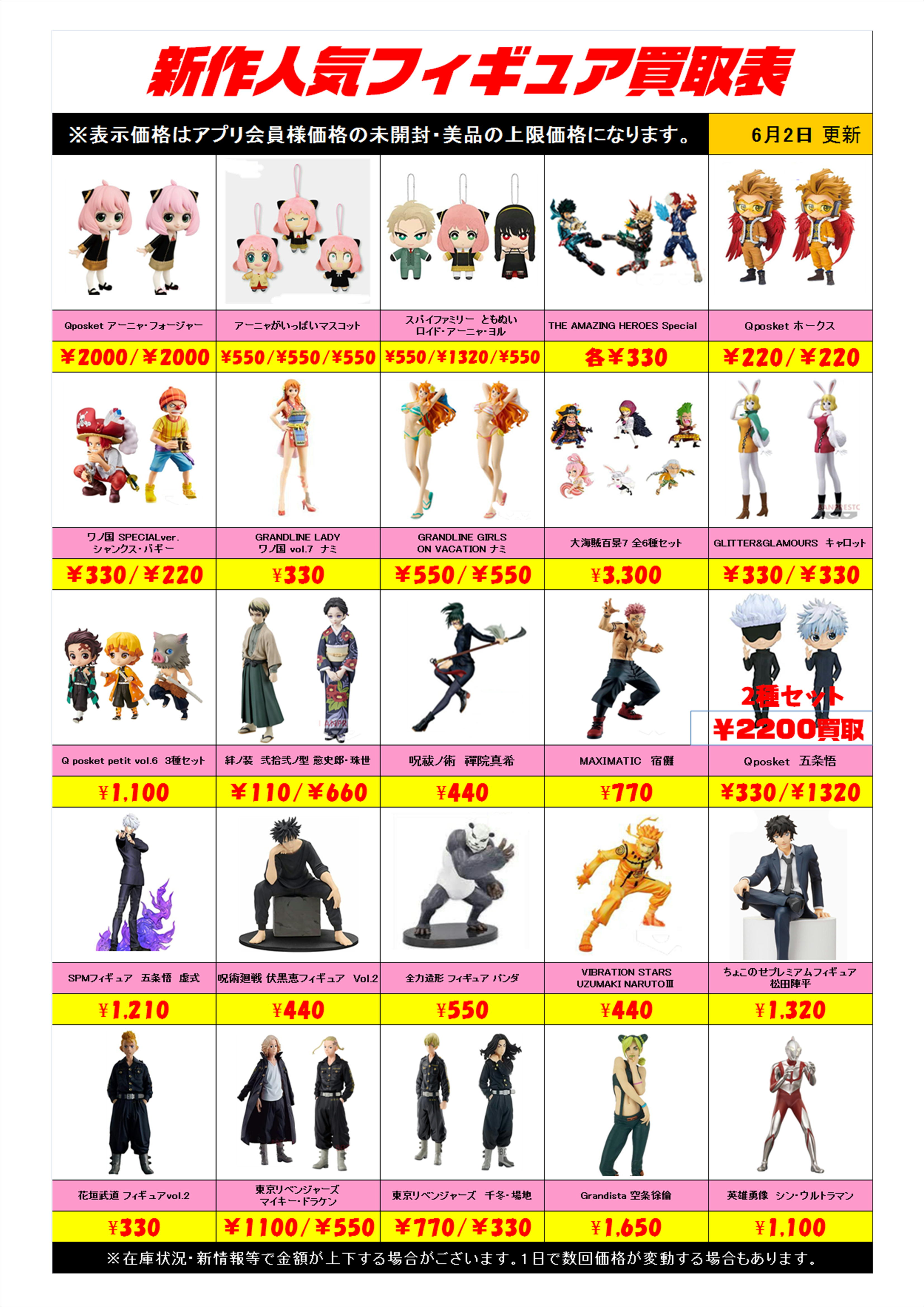 新作プライズフィギュア買取表更新しました！ 6/2 | 千葉鑑定団船橋店