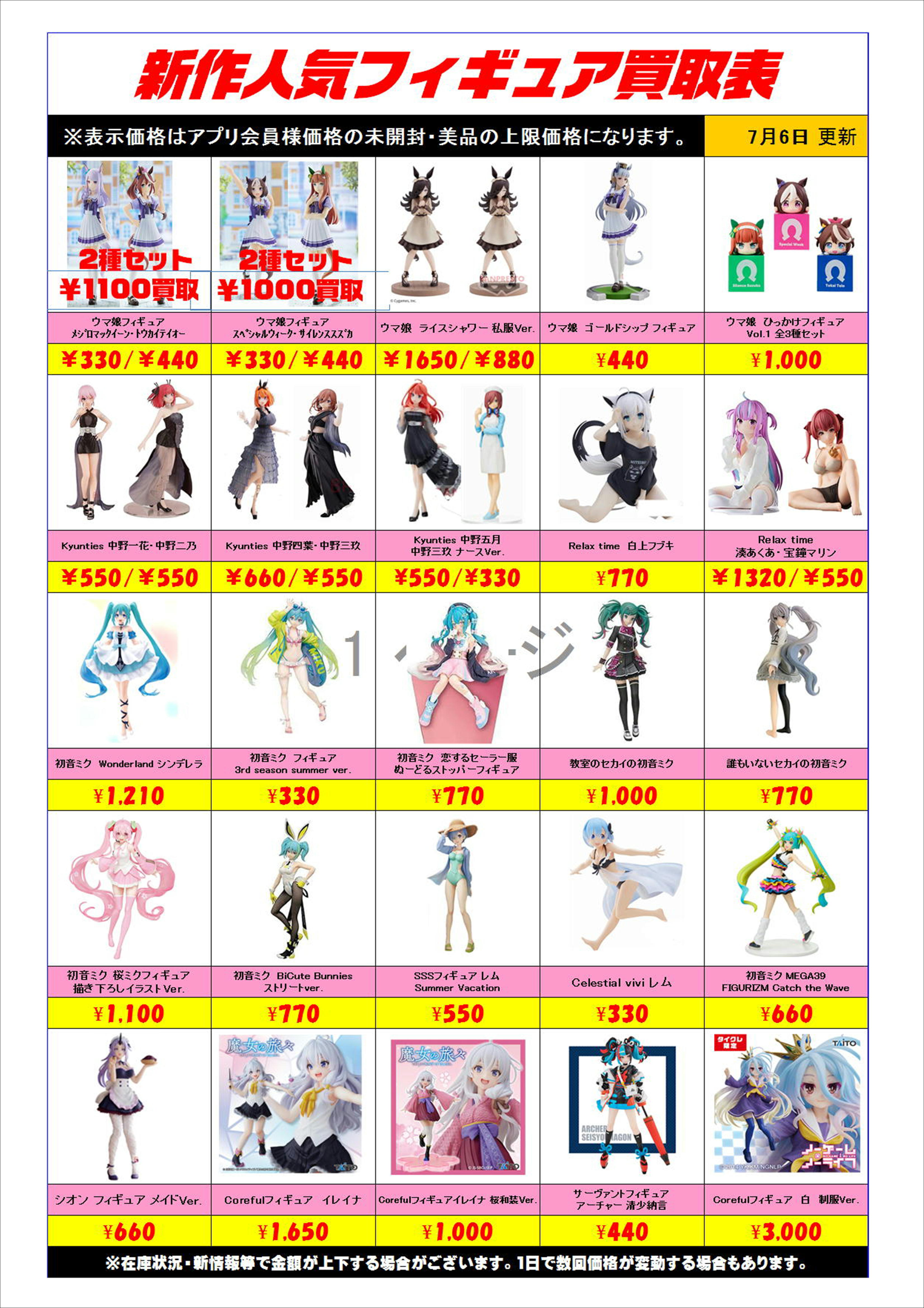 新作プライズフィギュア買取表更新しました！ 7/6 | 千葉鑑定団船橋店