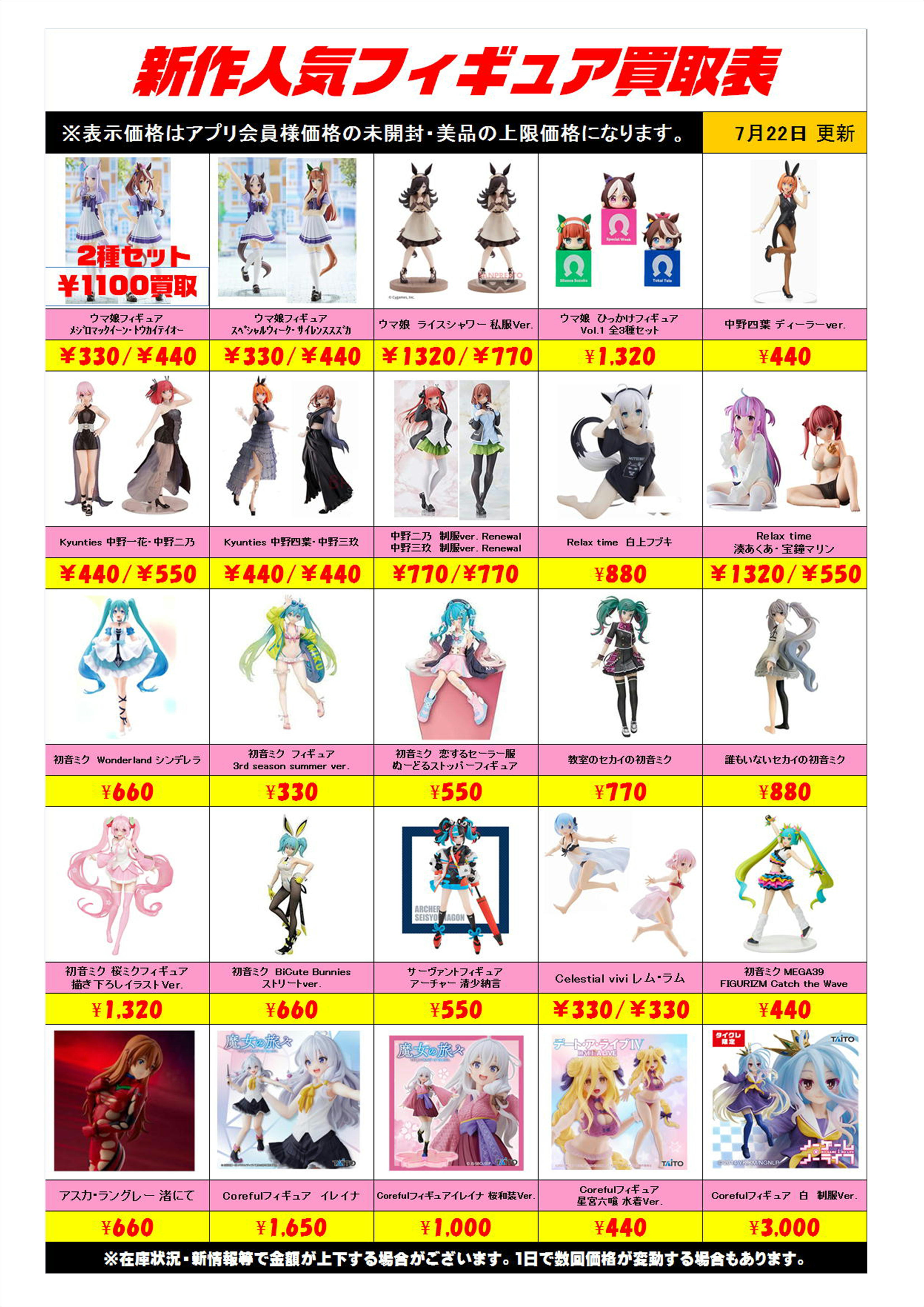 新作プライズフィギュア買取表更新しました！ 7/22 | 千葉鑑定団船橋店