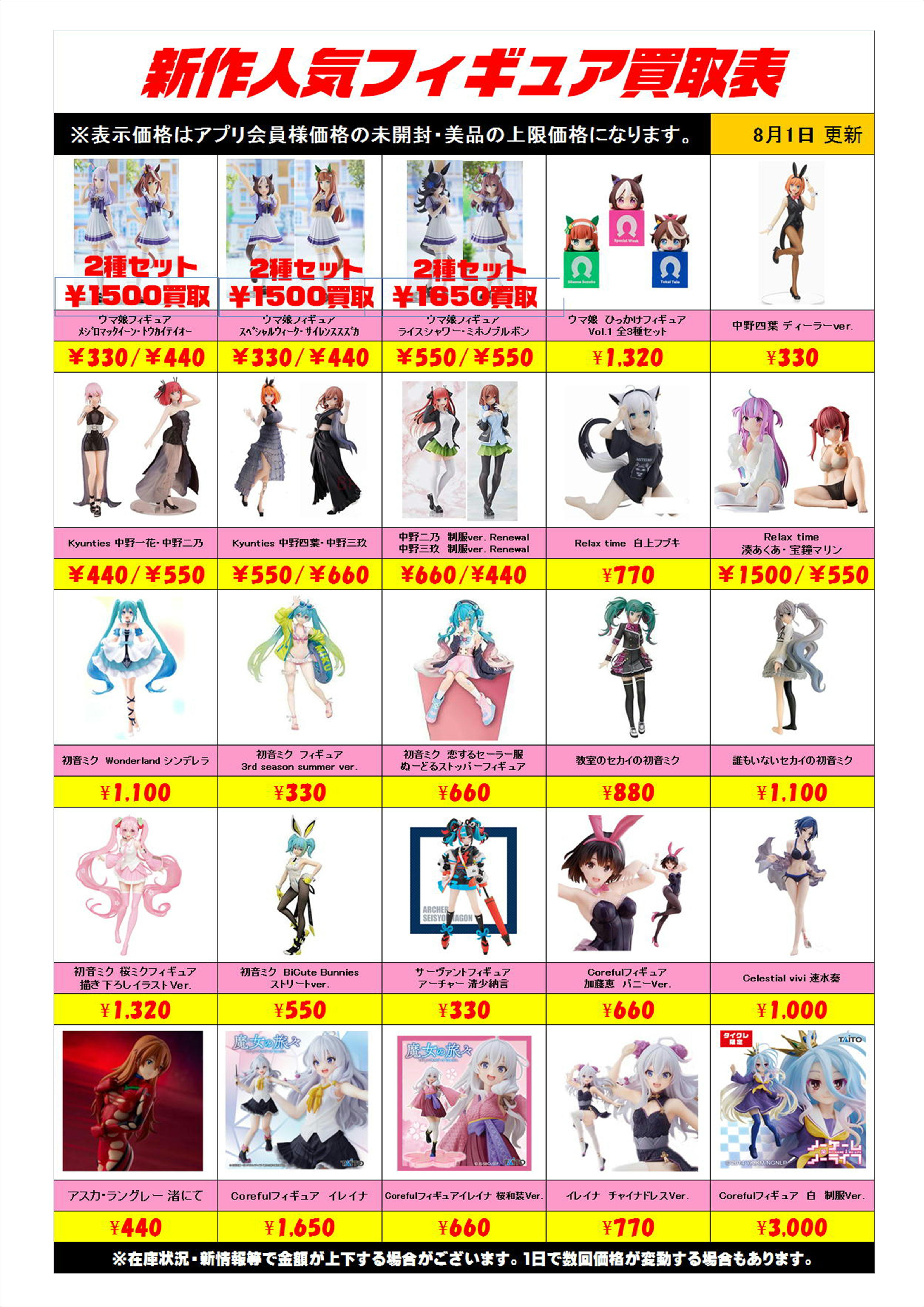 新作プライズフィギュア買取表更新しました！ 7/18～ | 千葉鑑定団船橋 