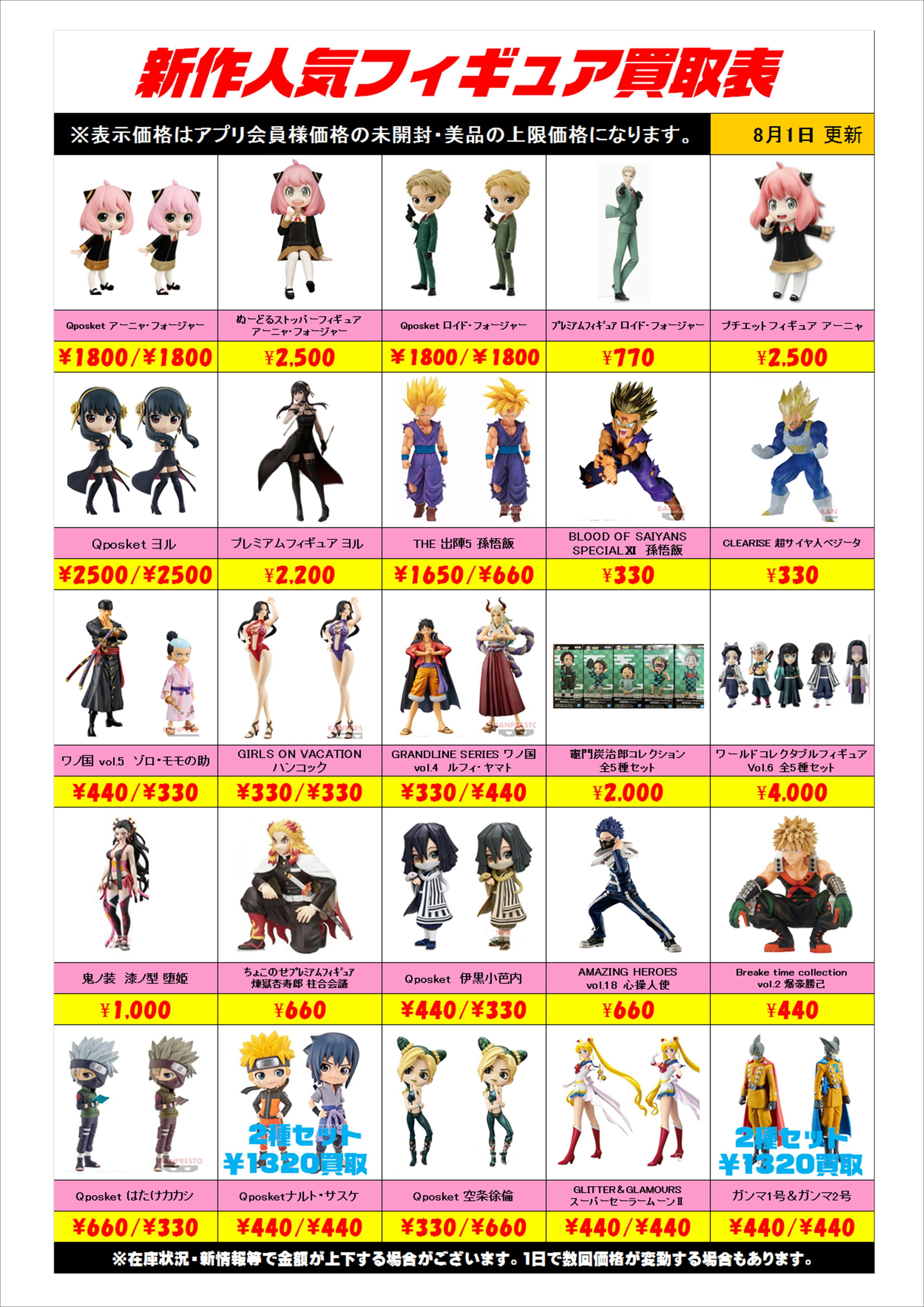 新作プライズフィギュア買取表更新しました！ 8/1 | 千葉鑑定団船橋店