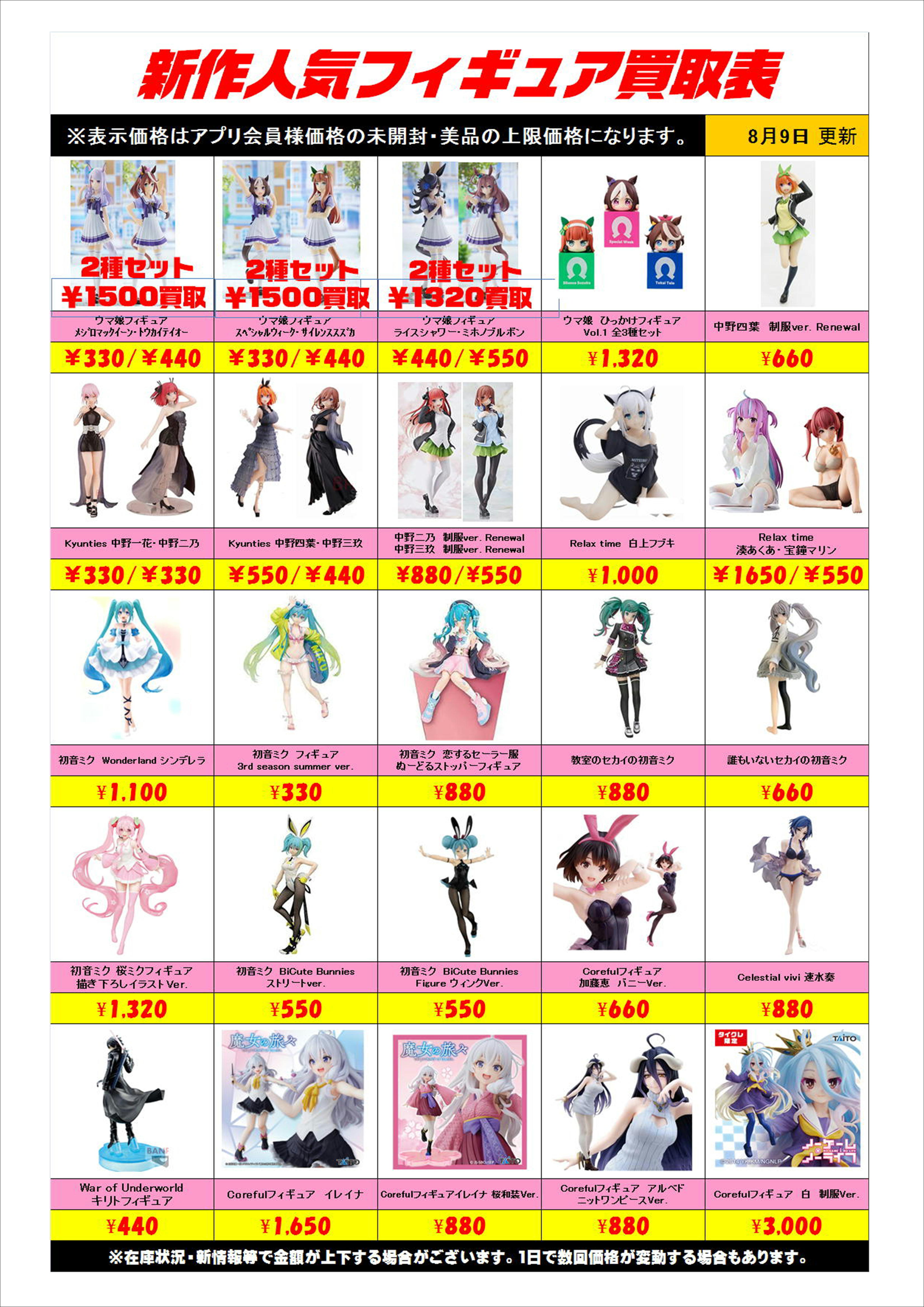 新作プライズフィギュア買取表更新しました！ 8/9 | 千葉鑑定団船橋店