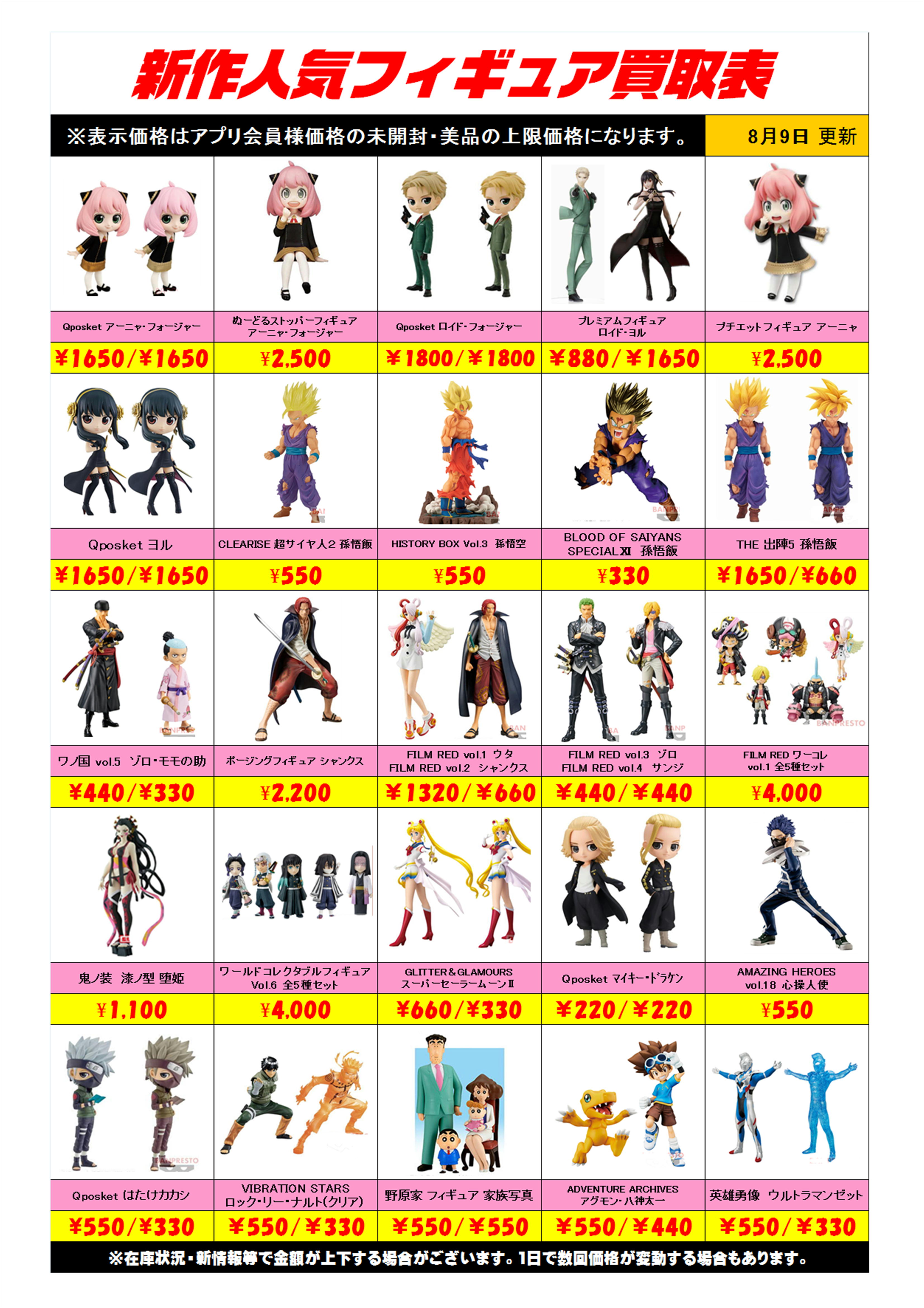 新作プライズフィギュア買取表更新しました！ 8/9 | 千葉鑑定団船橋店