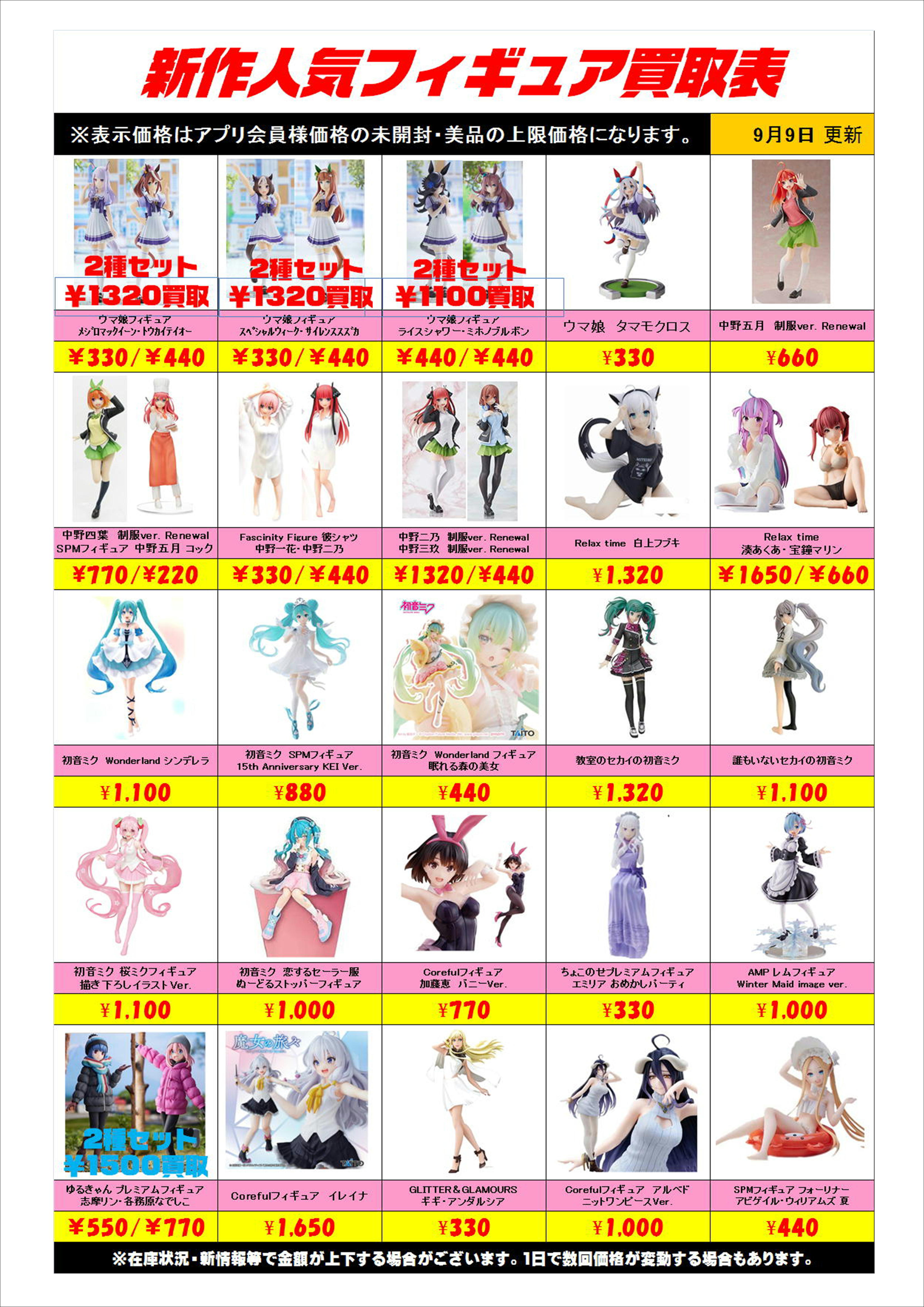 新作プライズフィギュア買取表更新しました！ 9/9 | 千葉鑑定団船橋店