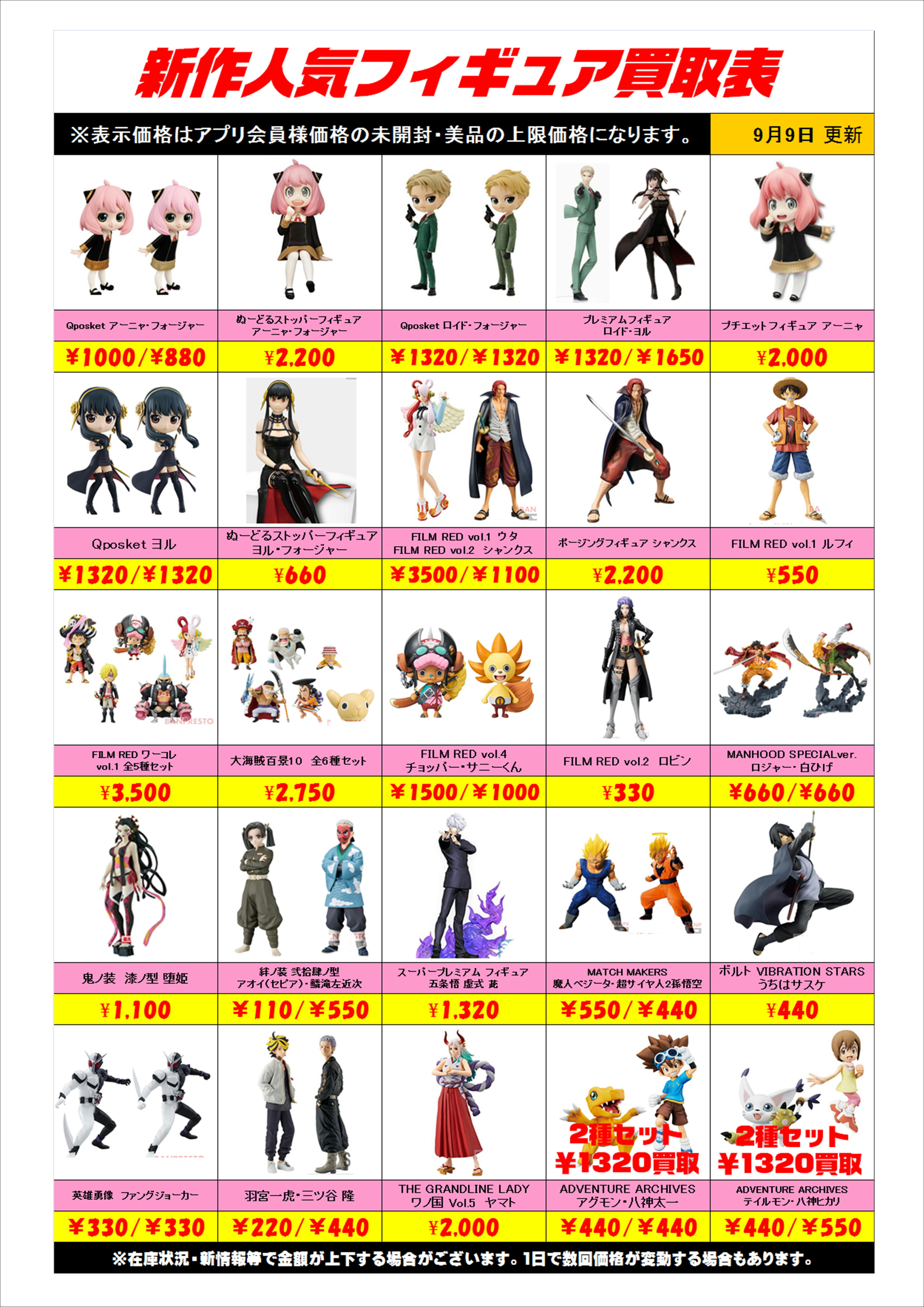 新作プライズフィギュア買取表更新しました！ 9/9 | 千葉鑑定団船橋店