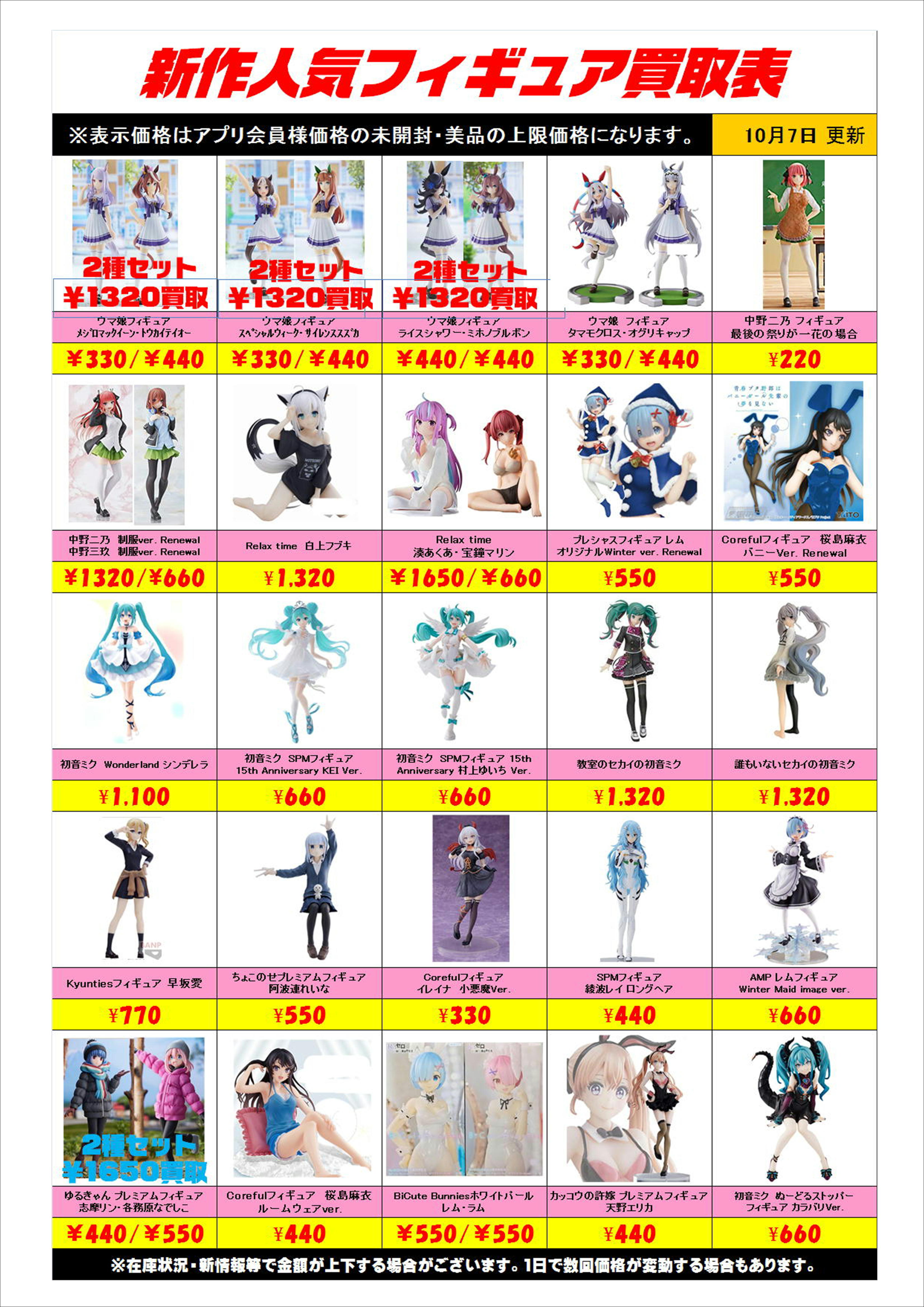 新作プライズフィギュア買取表更新しました！ 10/7 | 千葉鑑定団船橋店