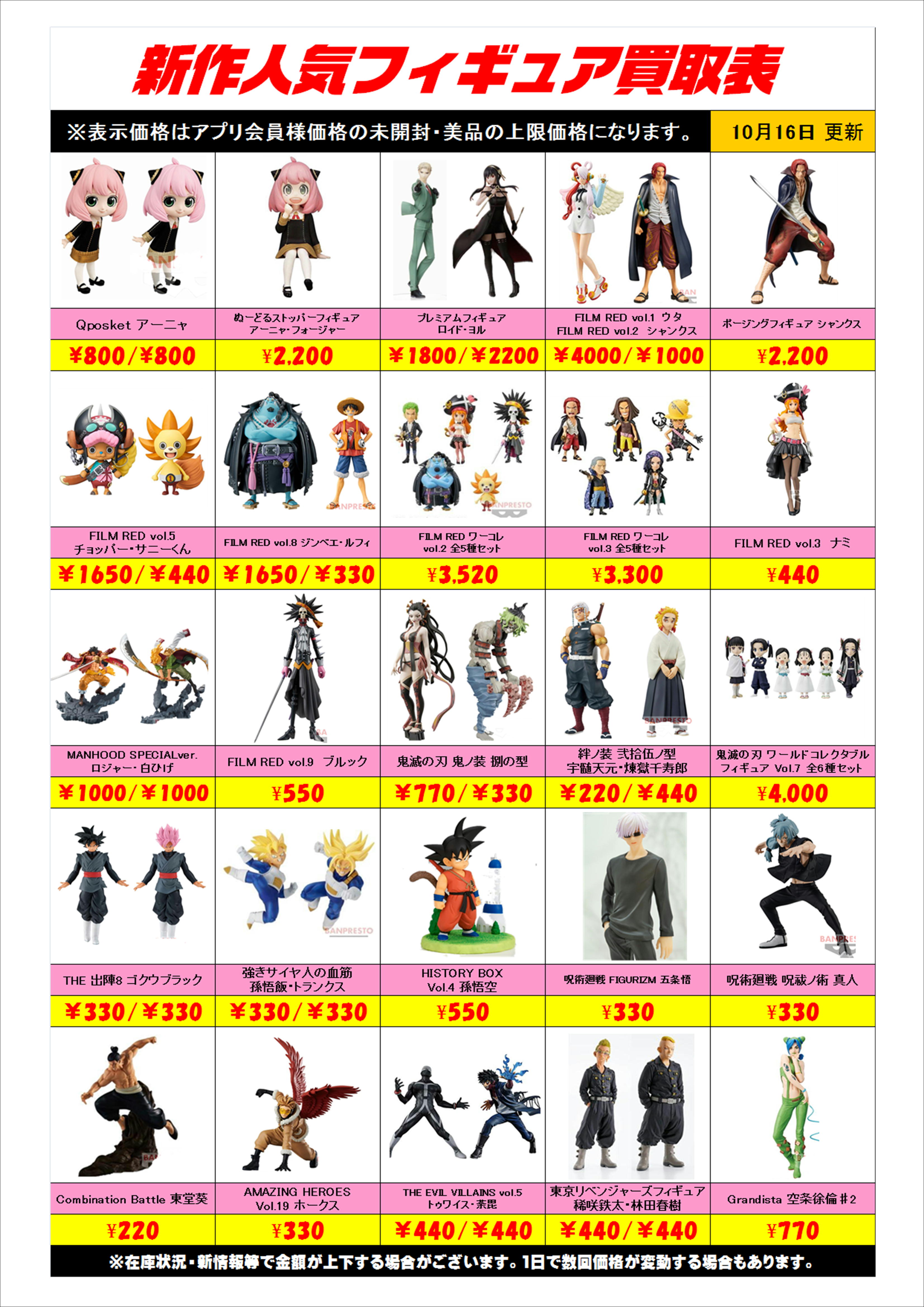 新作プライズフィギュア買取表更新しました！ 10/16 | 千葉鑑定団船橋店
