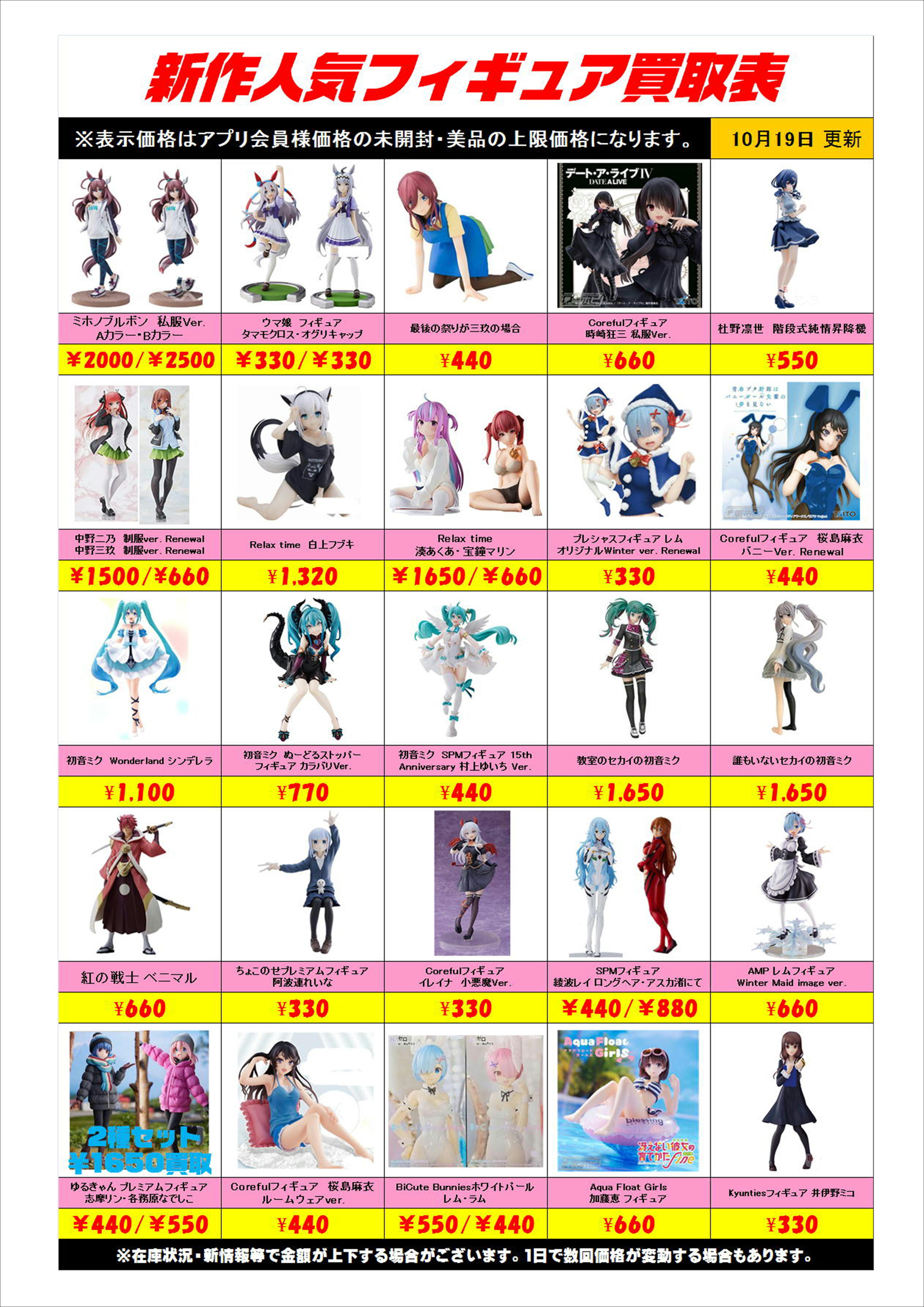 新作プライズフィギュア買取表更新しました！ 10/19 | 千葉鑑定団船橋店