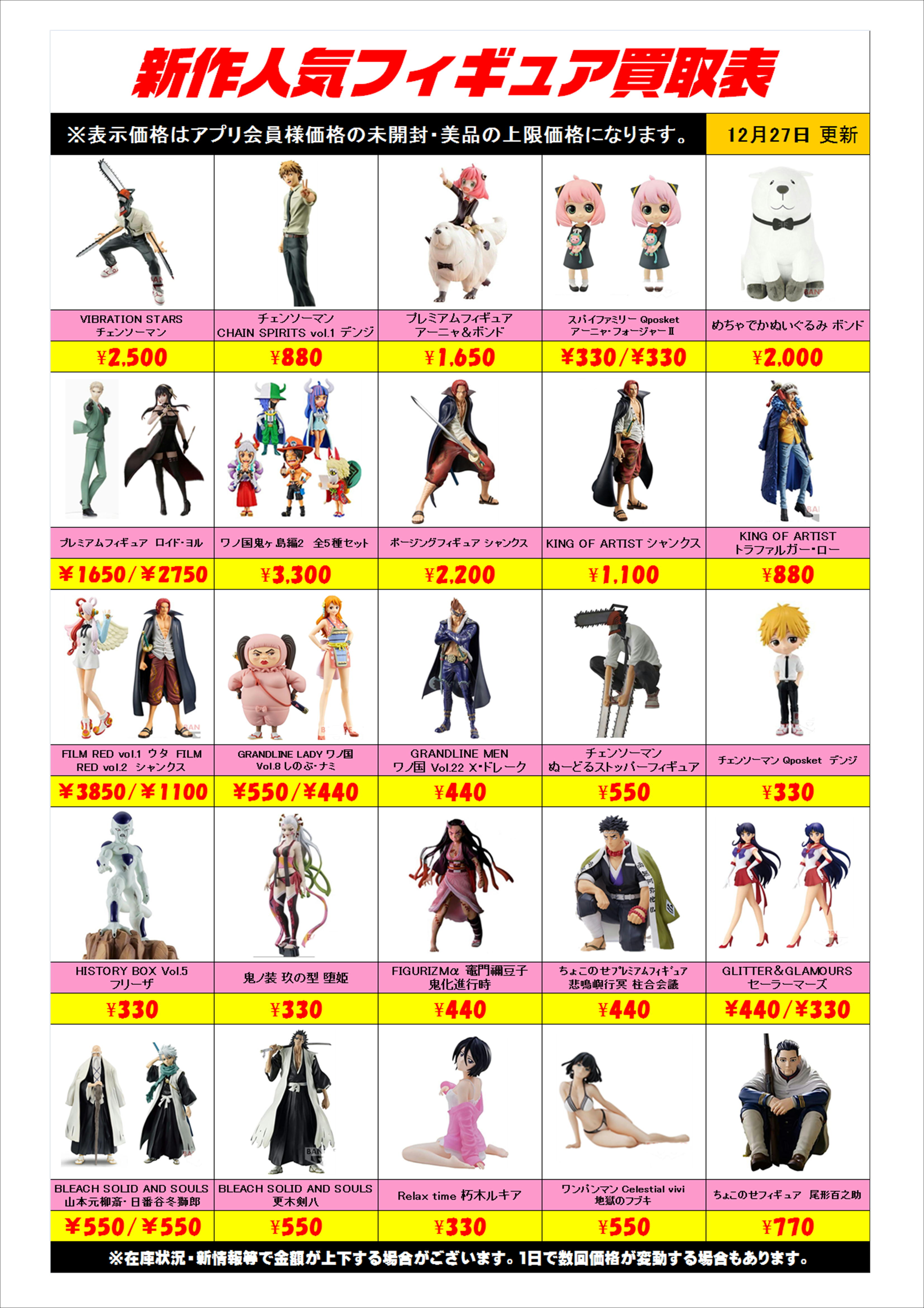 新作プライズフィギュア買取表更新しました！ 12/27 | 千葉鑑定団船橋店
