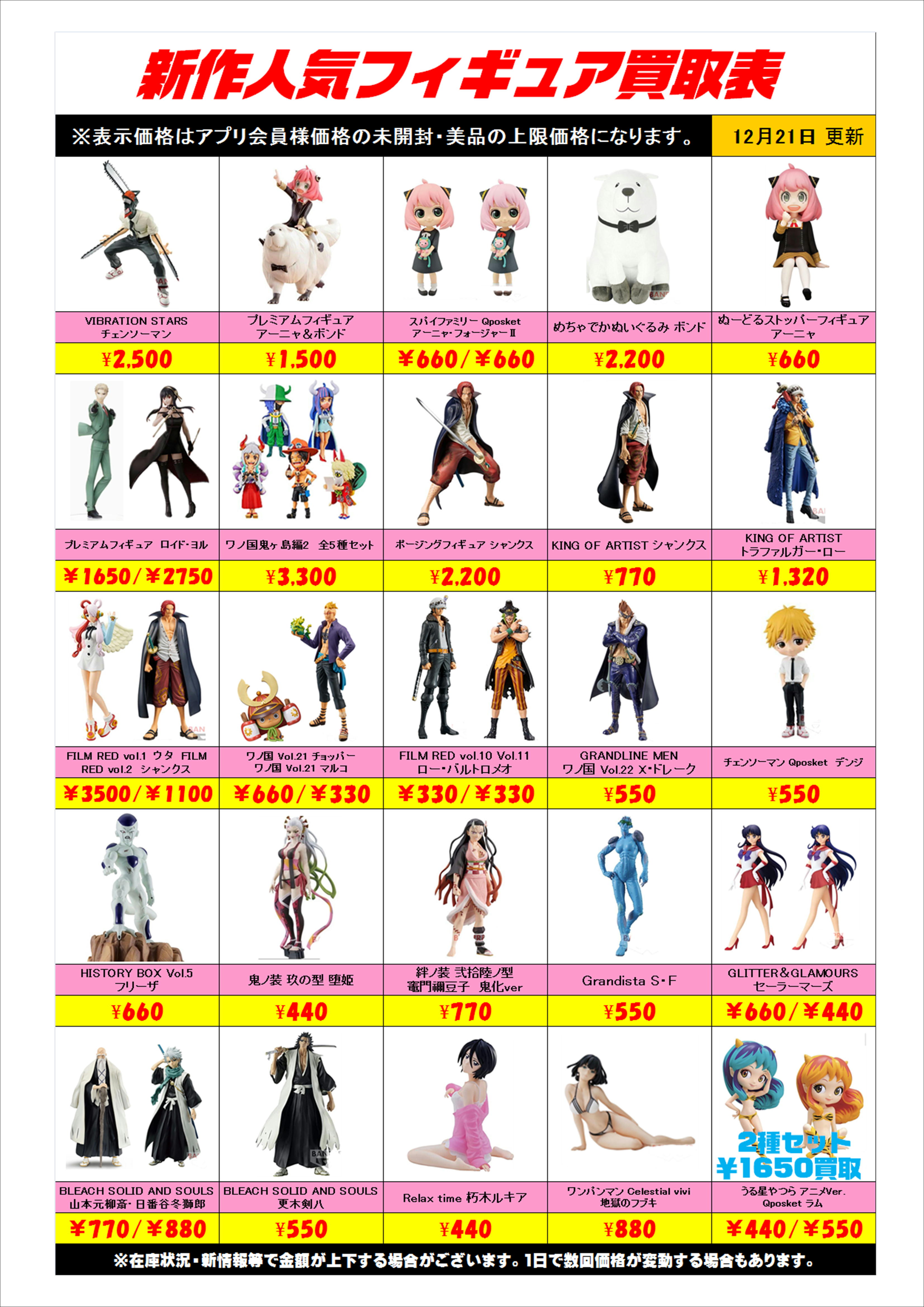 新作プライズフィギュア買取表更新しました！ 12/21 | 千葉鑑定団船橋店