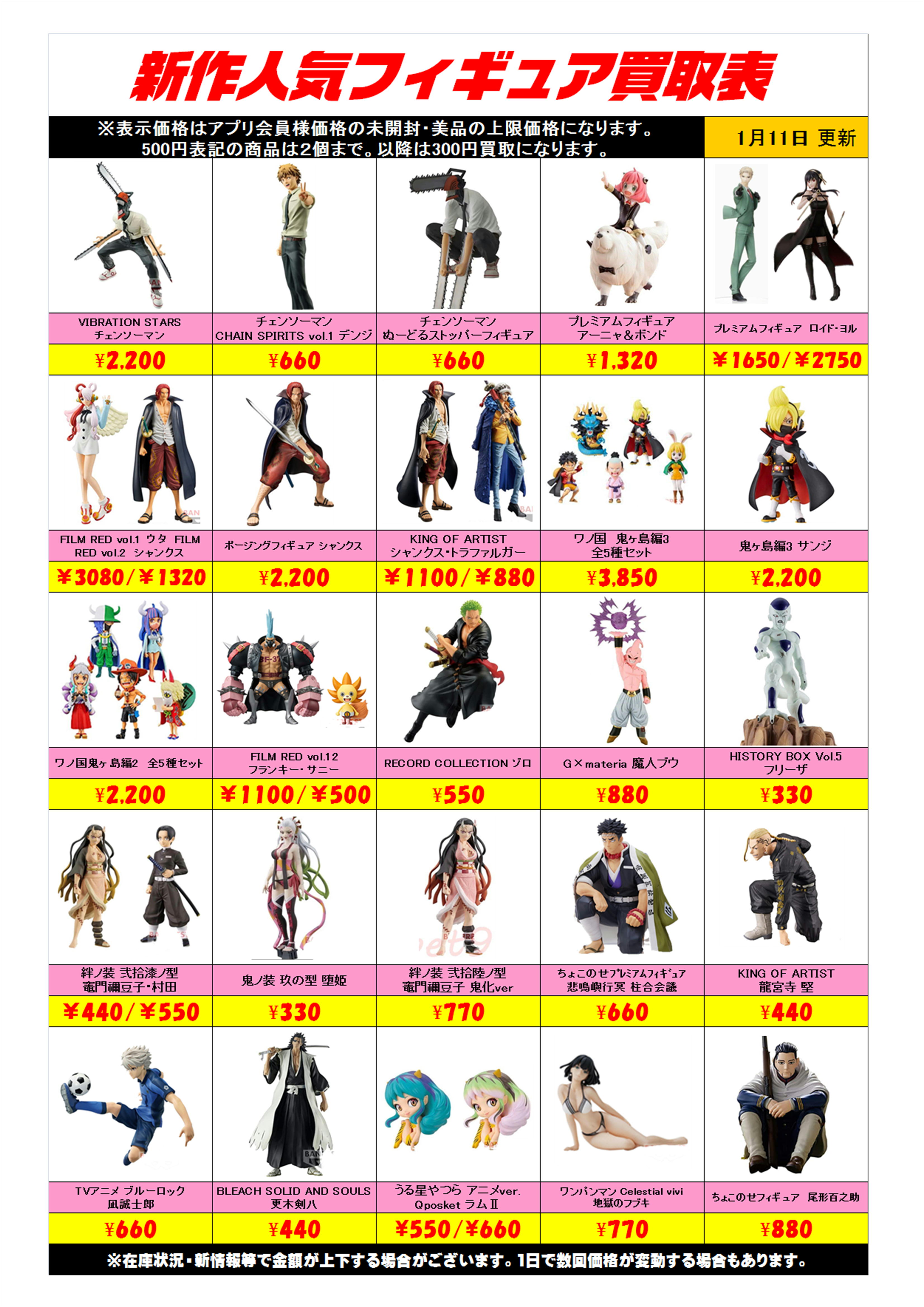 新作プライズフィギュア買取表更新しました！ 1/11 | 千葉鑑定団船橋店