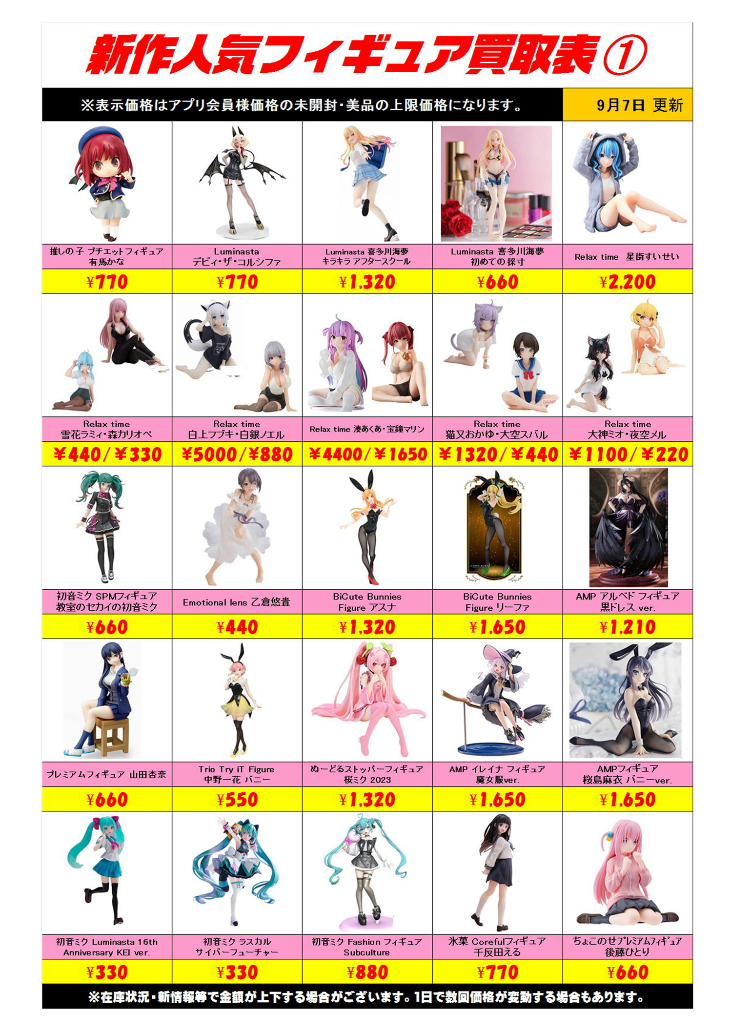 新作プライズフィギュア買取表更新しました！ 9/7 | 千葉鑑定団船橋店