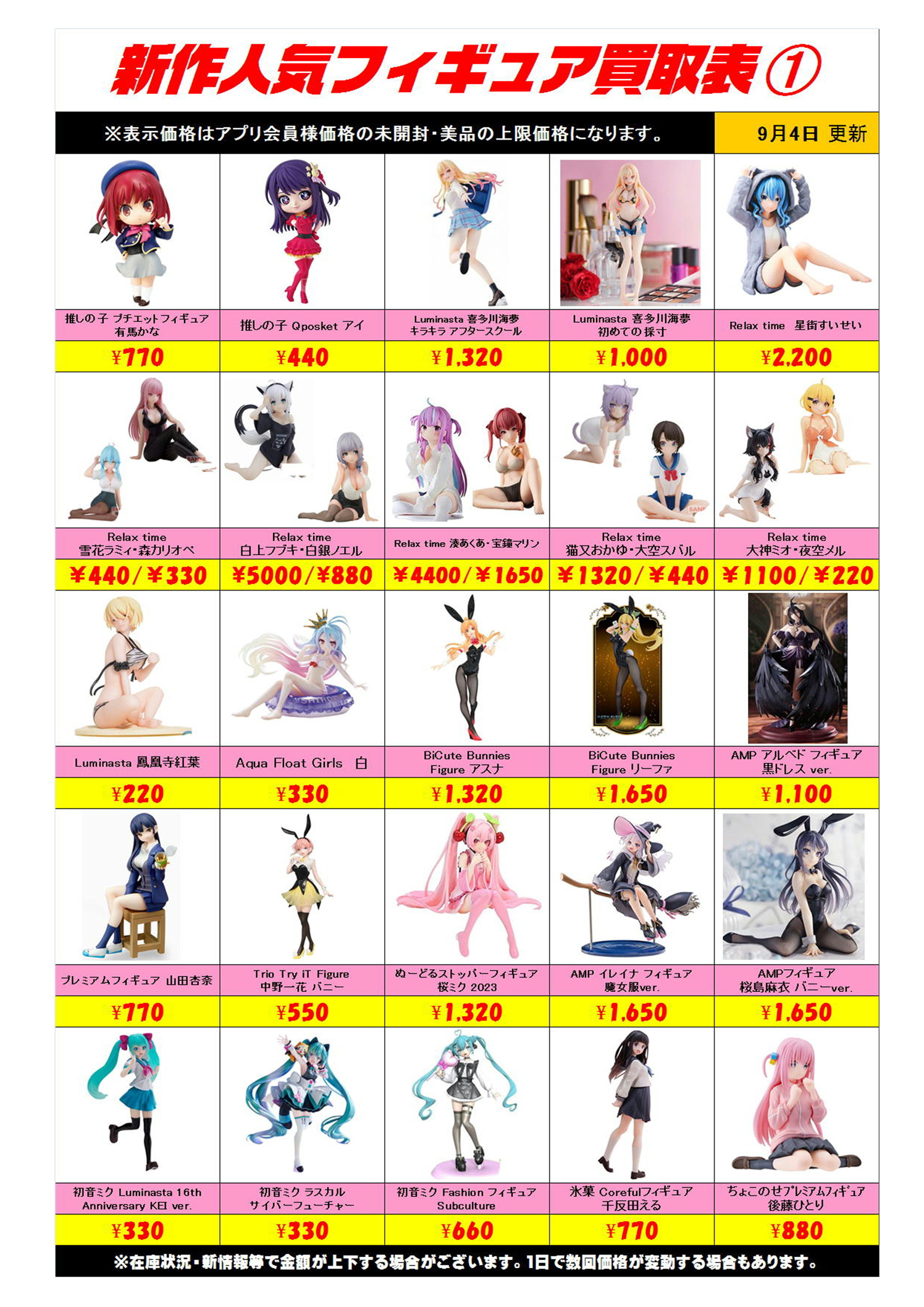 新作プライズフィギュア買取表更新しました！ 9/4～ | 千葉鑑定団船橋店