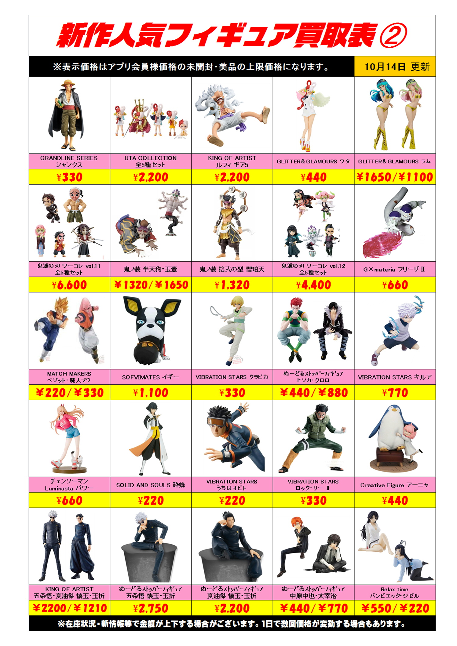 新作プライズフィギュア買取表更新しました！ 10/14～ | 千葉鑑定団船橋店