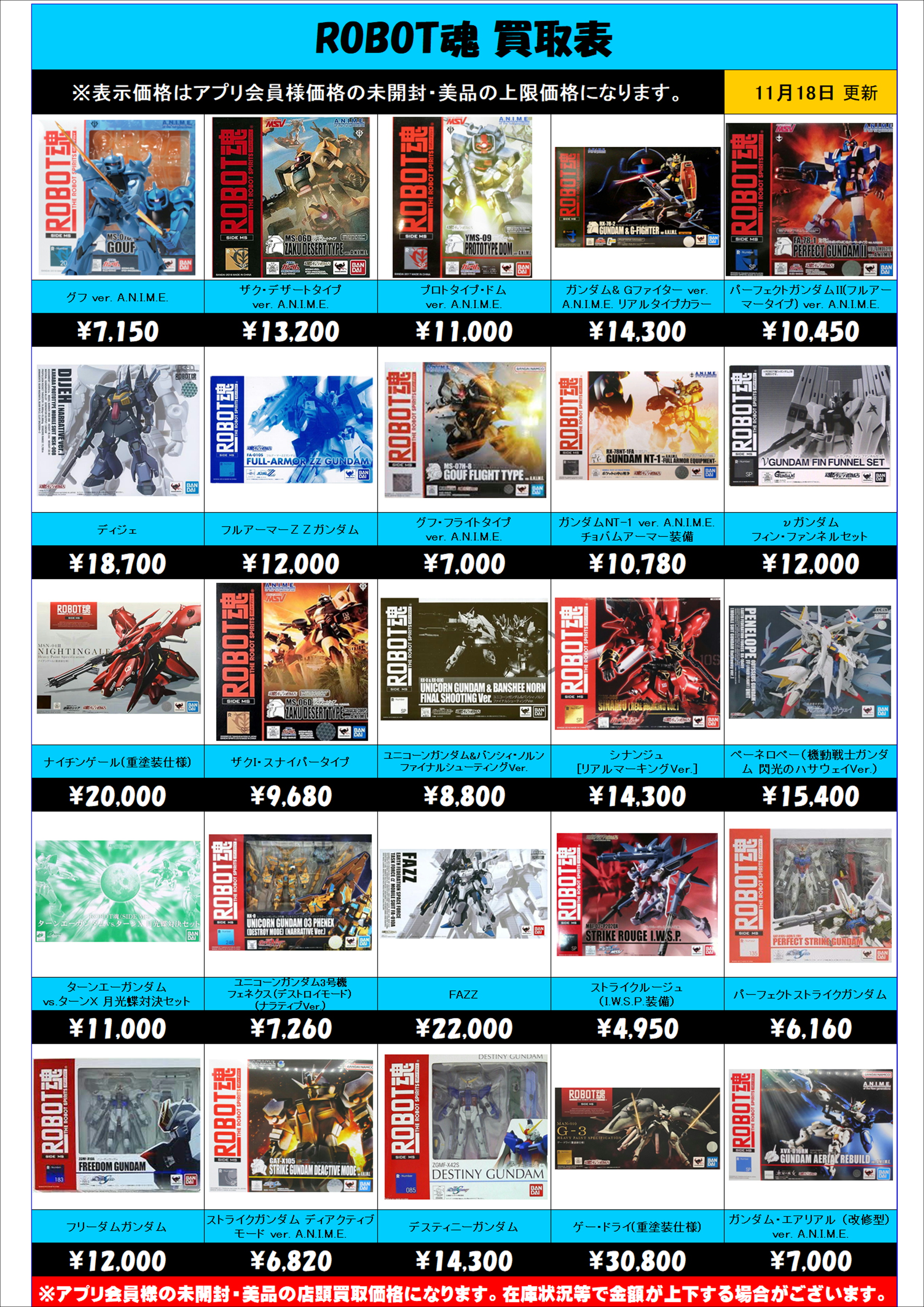 ROBOT魂 買取表 更新しました！ 11/18 | 千葉鑑定団船橋店