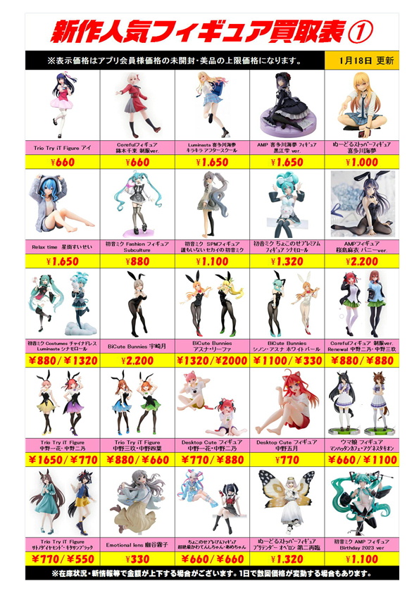 新作プライズフィギュア買取表更新しました！ 1/18～ | 千葉鑑定団船橋店