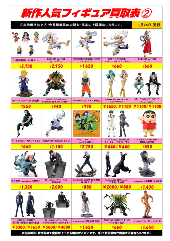 新作プライズフィギュア買取表更新しました！ 1/24～ | 千葉鑑定団船橋店