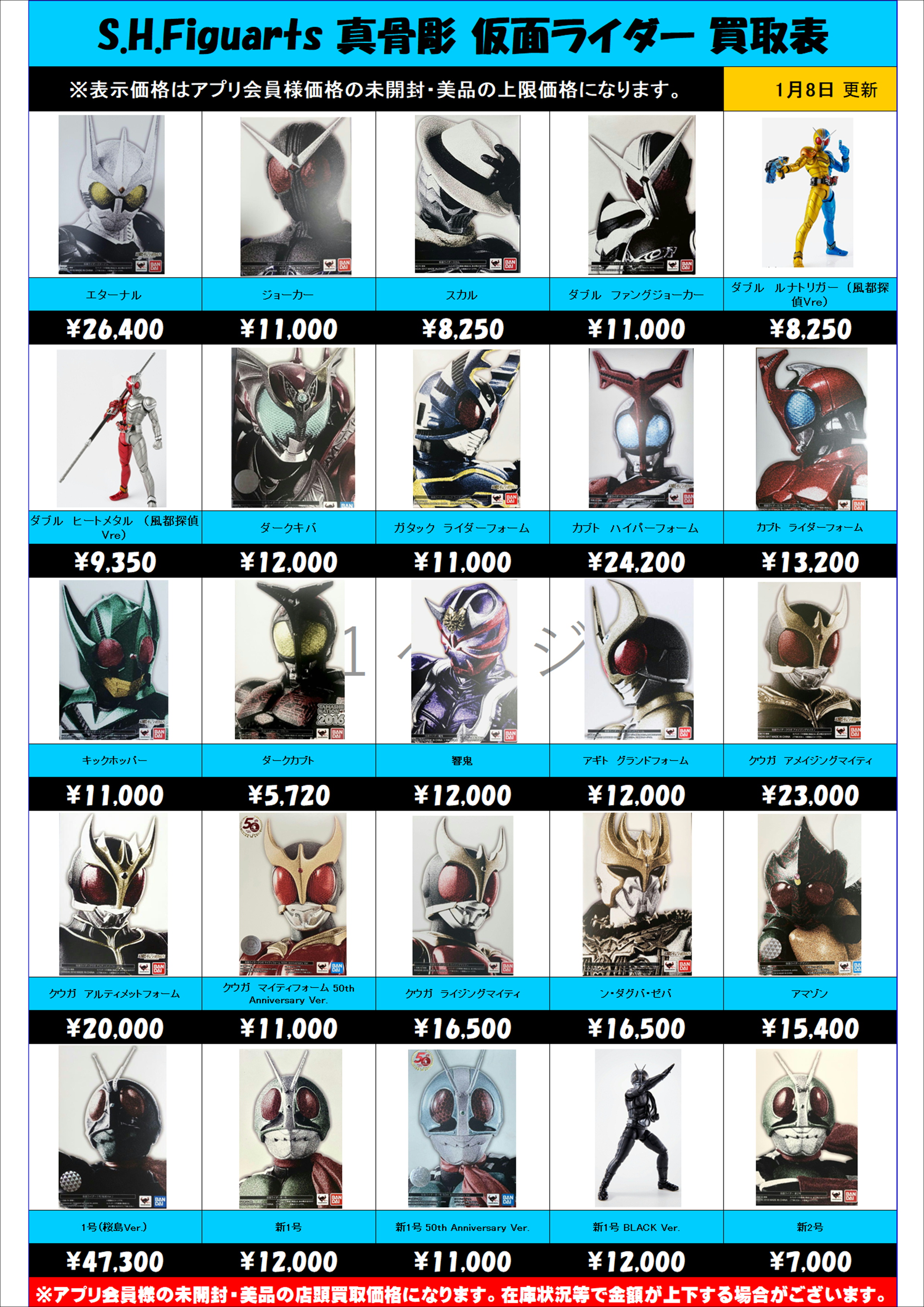 S.H.Figuarts 仮面ライダー 真骨彫 買取表更新しました！ 1/8～ | 千葉 