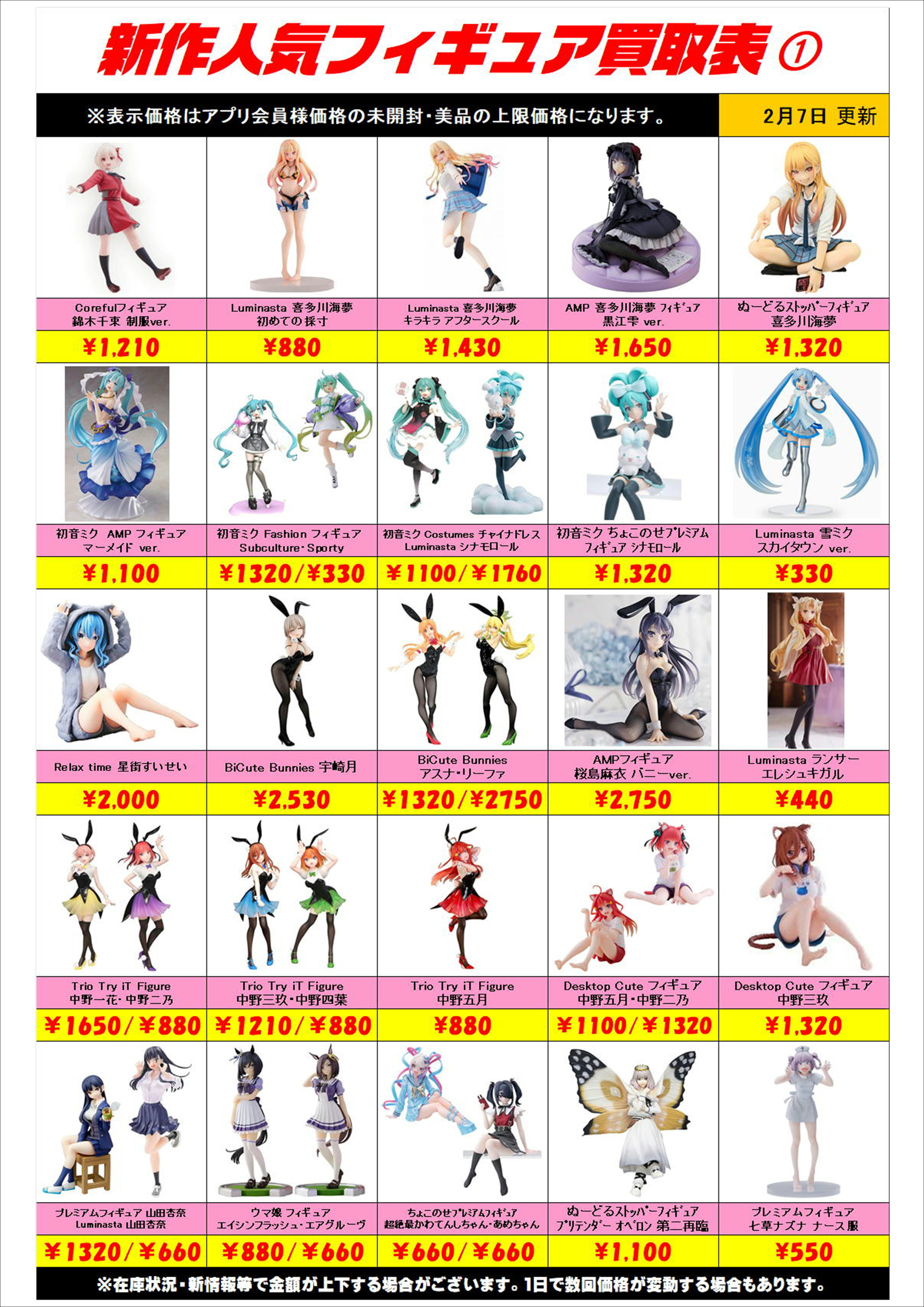 新作プライズフィギュア買取表更新しました！ 2/7～ | 千葉鑑定団船橋店