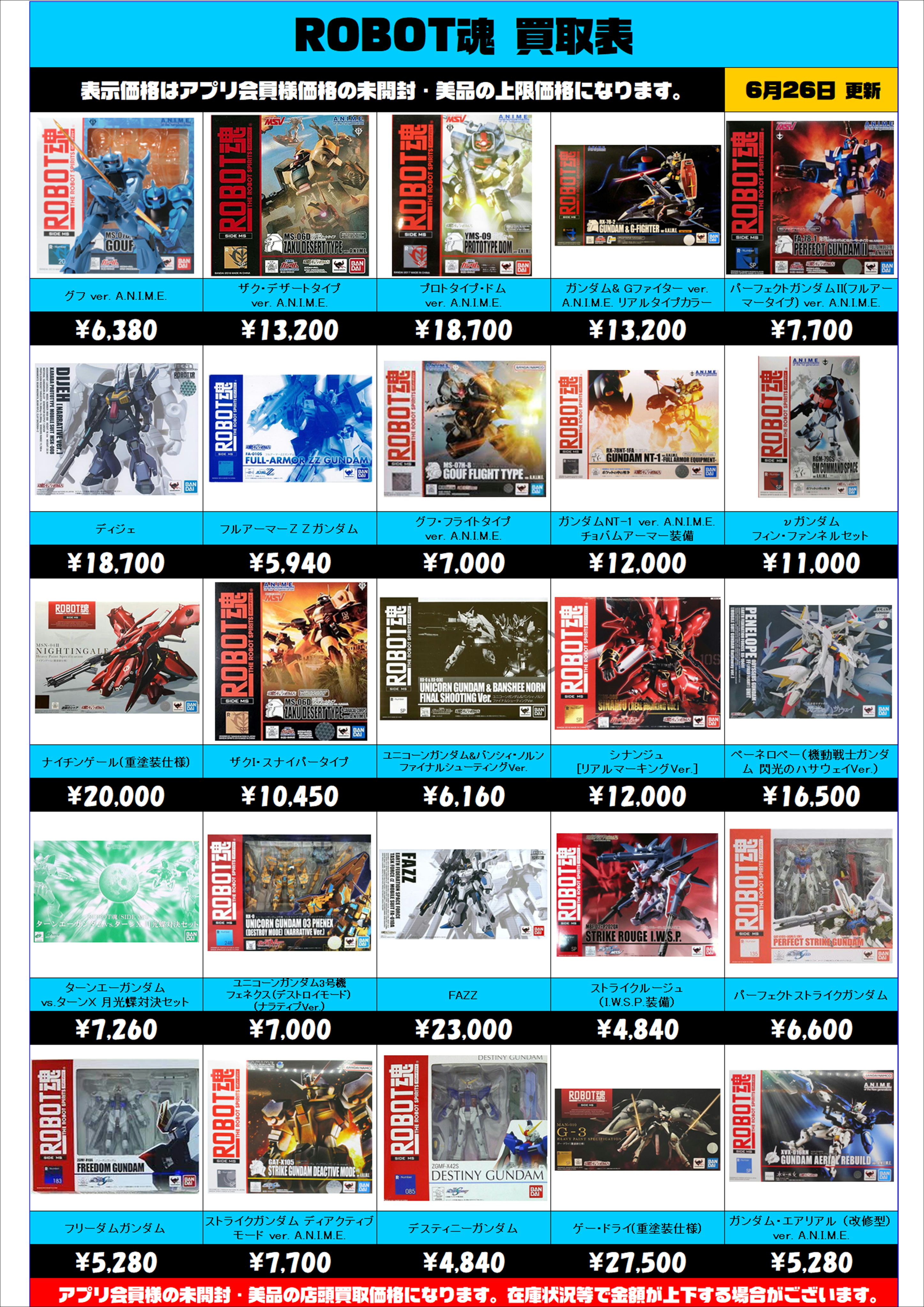 ROBOT魂 買取表 更新しました！ 6/26～ | 千葉鑑定団船橋店
