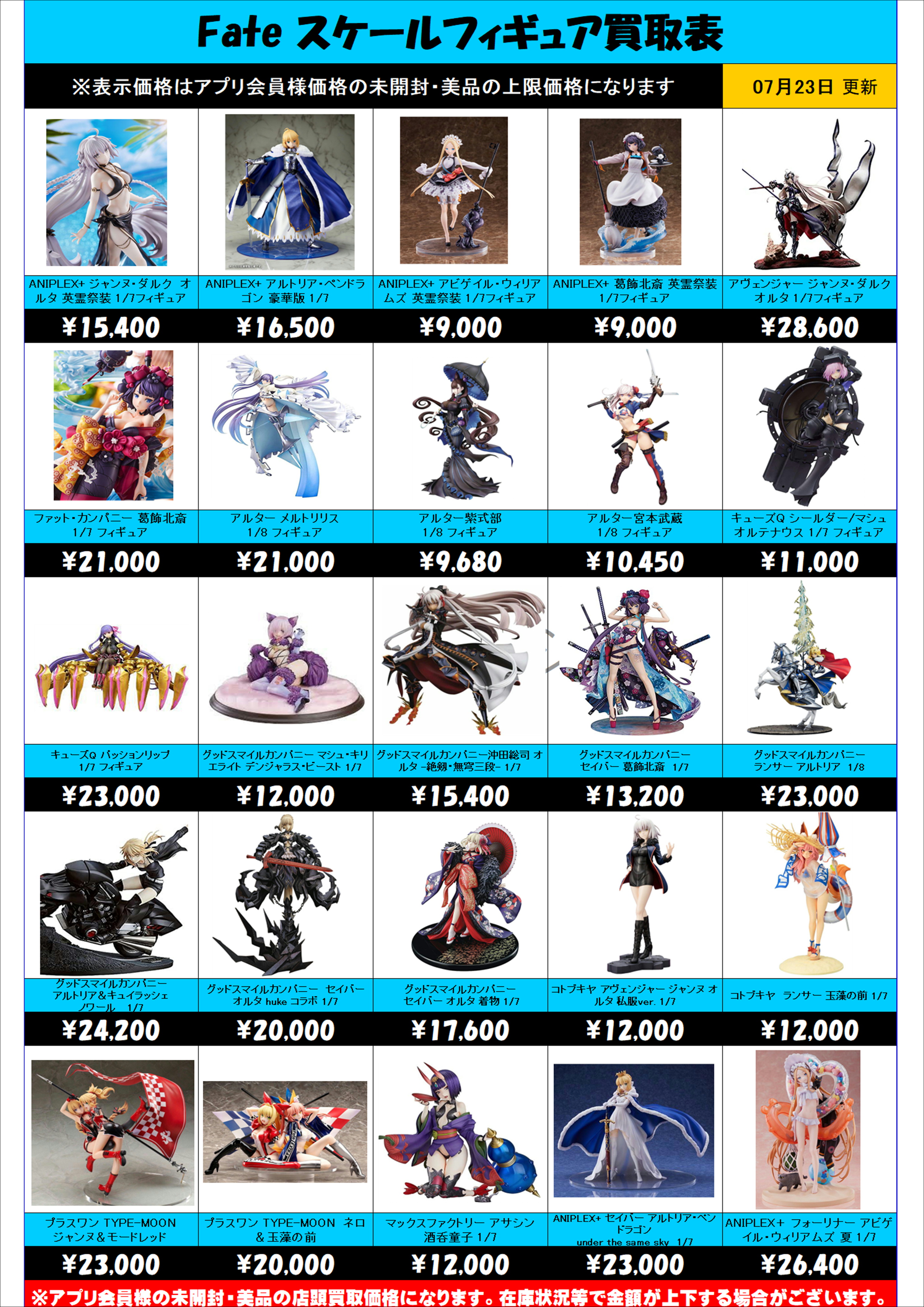 Fate スケールフィギュア買取表更新しました！ 7/23～ | 千葉鑑定団船橋店 