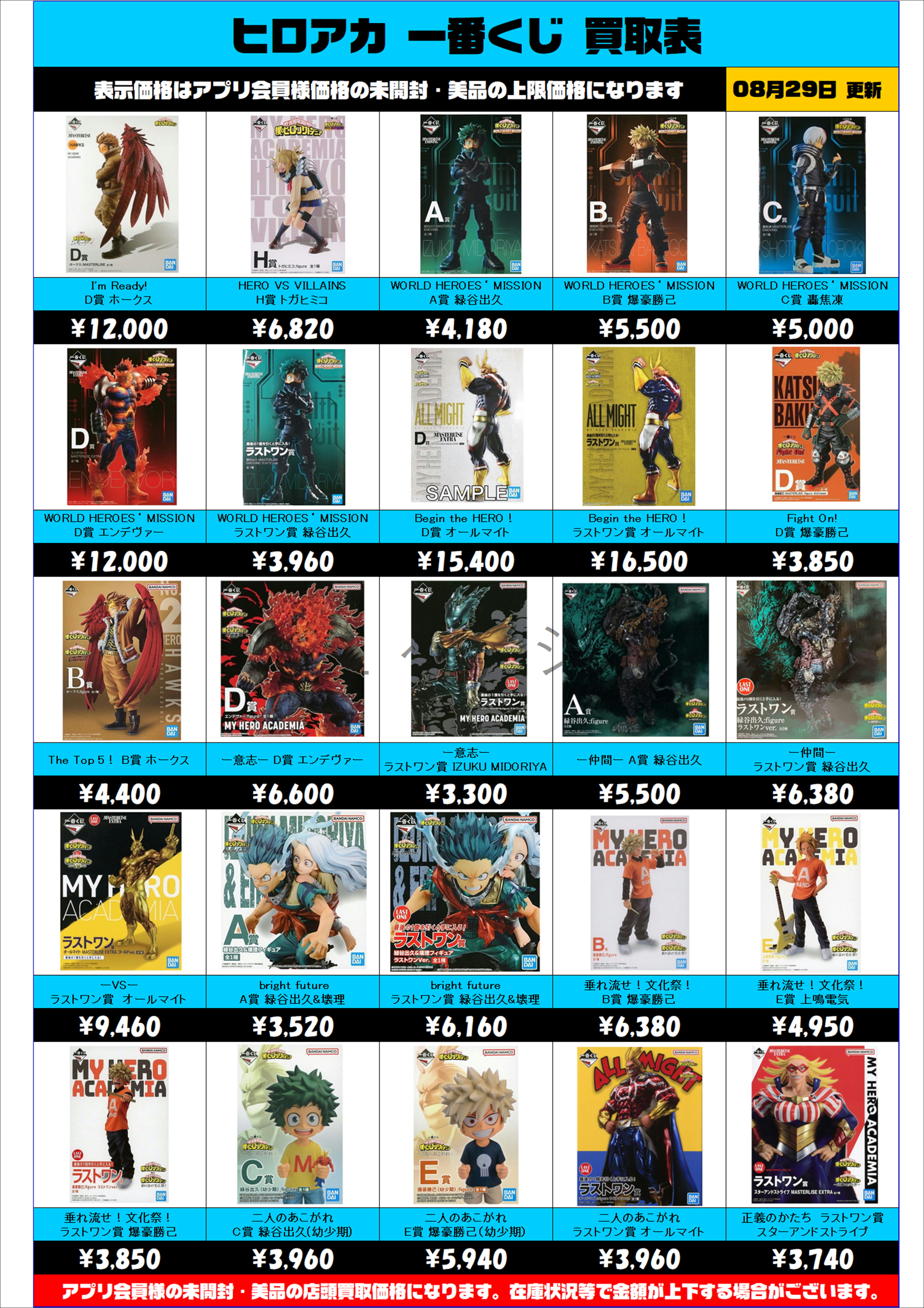 ヒロアカ 一番くじ 買取表更新しました！ 8/29～ | 千葉鑑定団船橋店