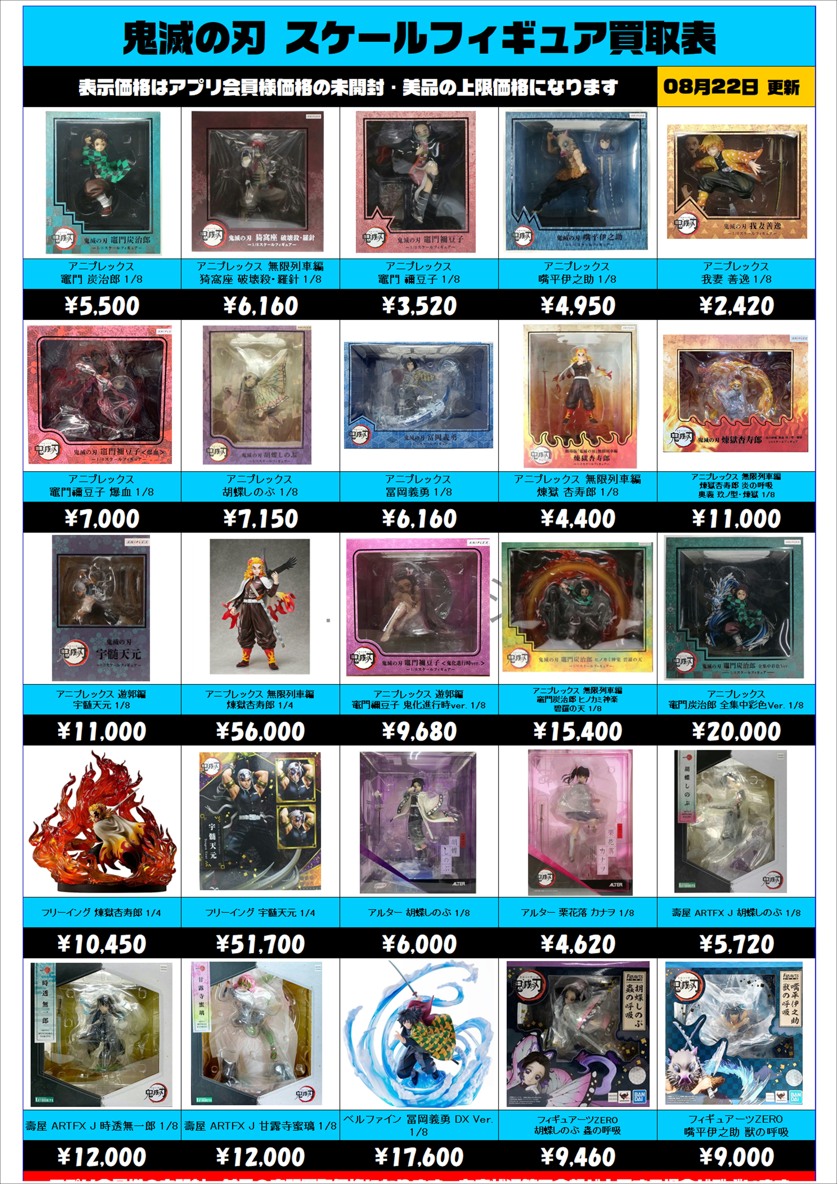 鬼滅の刃 スケールフィギュア 買取表更新しました！ 8/22