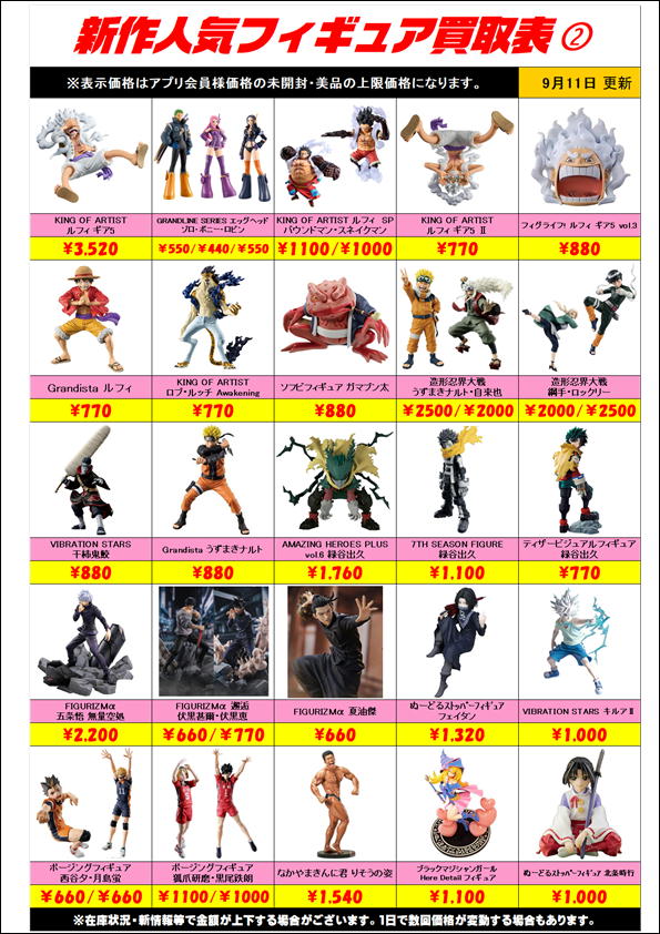 新作プライズフィギュア買取表更新しました！ 9/11～ | 千葉鑑定団船橋店