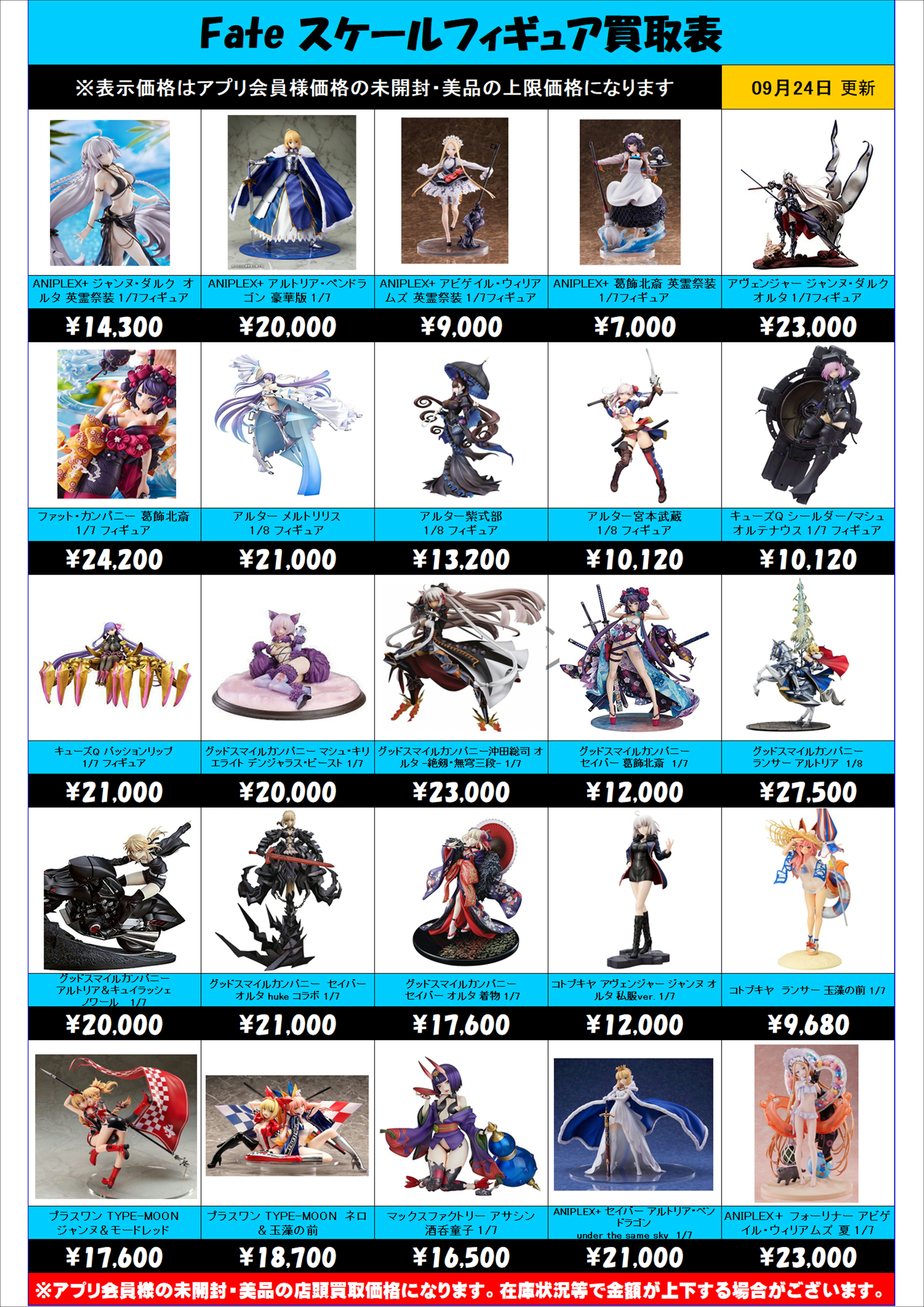 Fate スケールフィギュア買取表更新しました！ 9/24～ | 千葉鑑定団船橋店