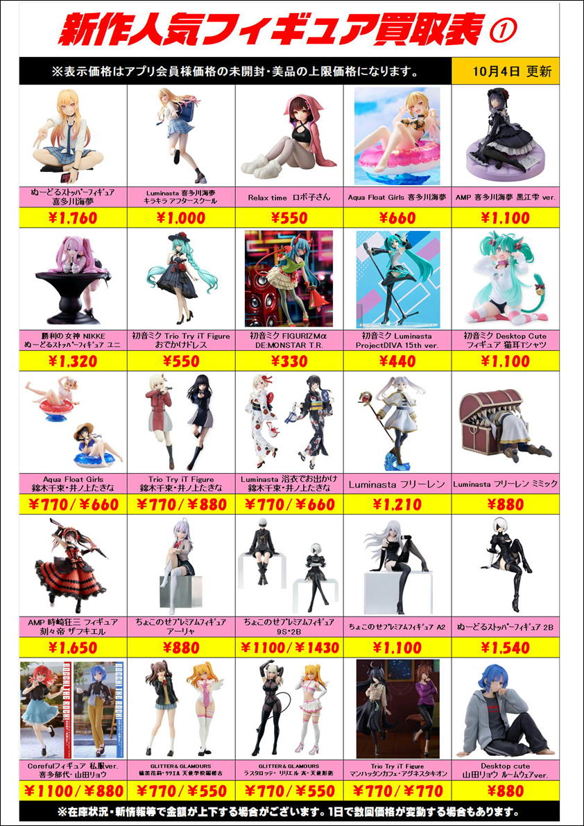 新作プライズフィギュア買取表更新しました！ 10/4～ | 千葉鑑定団船橋店