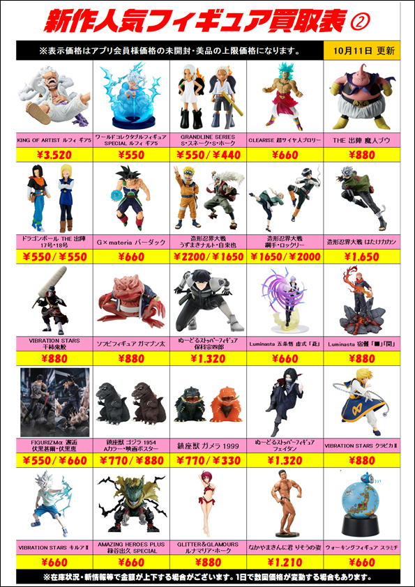 新作プライズフィギュア買取表更新しました！ 10/11～ | 千葉鑑定団船橋店