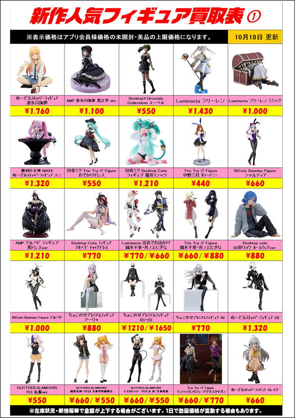 新作プライズフィギュア買取表更新しました！ 10/18～ | 千葉鑑定団船橋店
