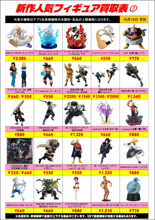 新作プライズフィギュア買取表更新しました！ 10/18～ | 千葉鑑定団船橋店