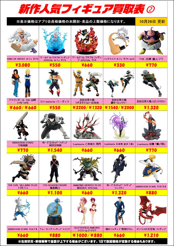 新作プライズフィギュア買取表更新しました！ 10/26～ | 千葉鑑定団船橋店