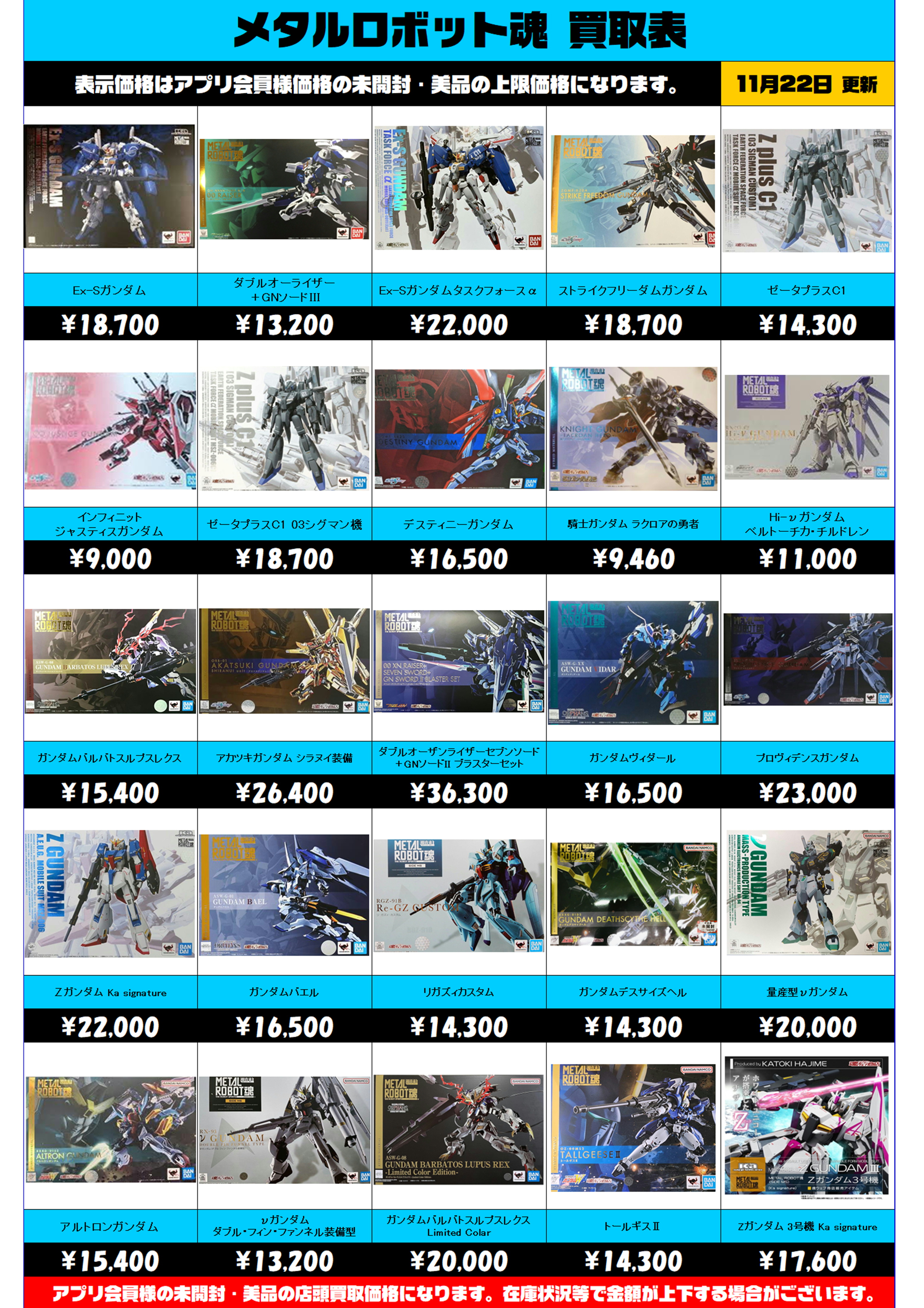 メタルロボット魂買取表更新しました！ 11/22～ | 千葉鑑定団船橋店
