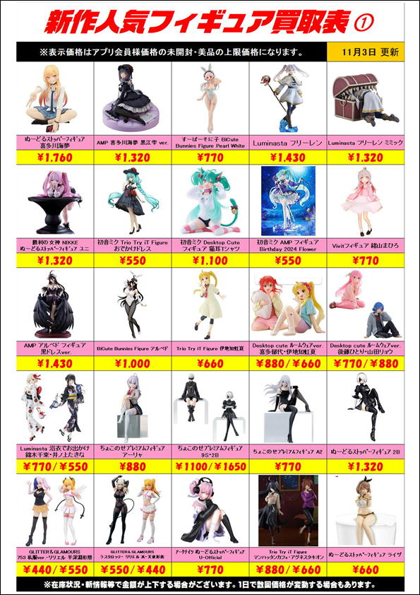 新作プライズフィギュア買取表更新しました！ 11/3～ | 千葉鑑定団船橋店