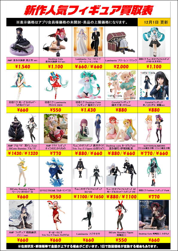 新作プライズフィギュア買取リスト更新しました！ 12/1～ | 千葉鑑定団 